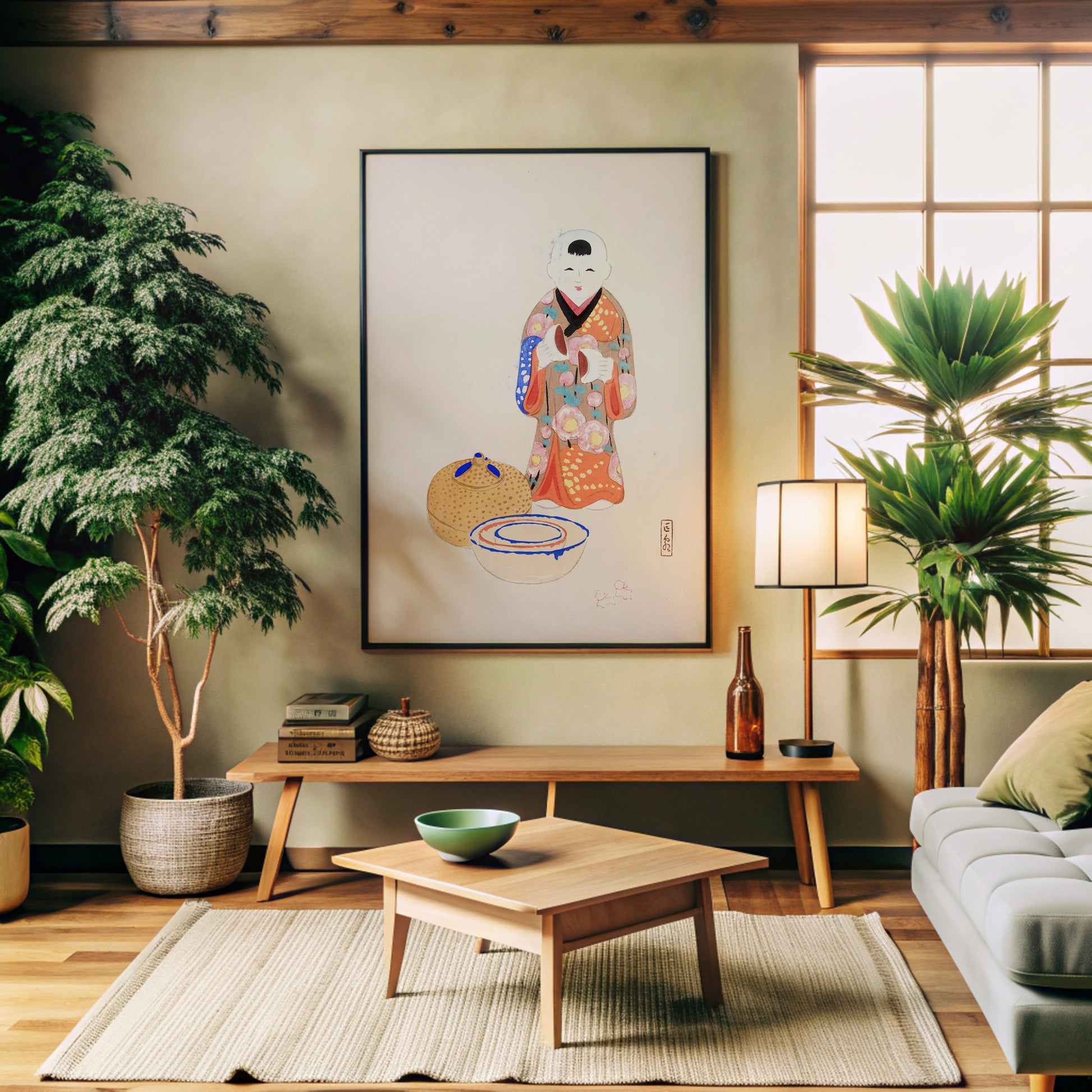 Design Concept No. 32 for Kawasaki Kyosen: Kyosen’s Collected Illustrations of Japanese Toys Nr. 16 ("Serene Tea Ceremony") Japanese Wall Art