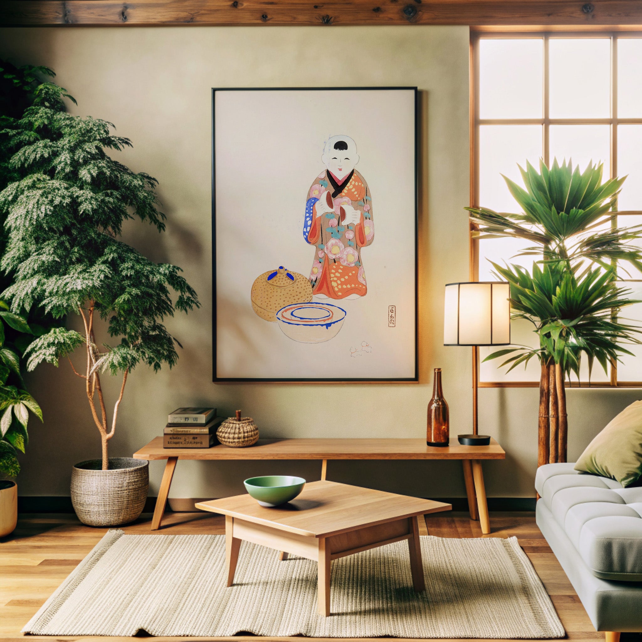Design Concept No. 32 for Kawasaki Kyosen: Kyosen’s Collected Illustrations of Japanese Toys Nr. 16 ("Serene Tea Ceremony") Japanese Wall Art