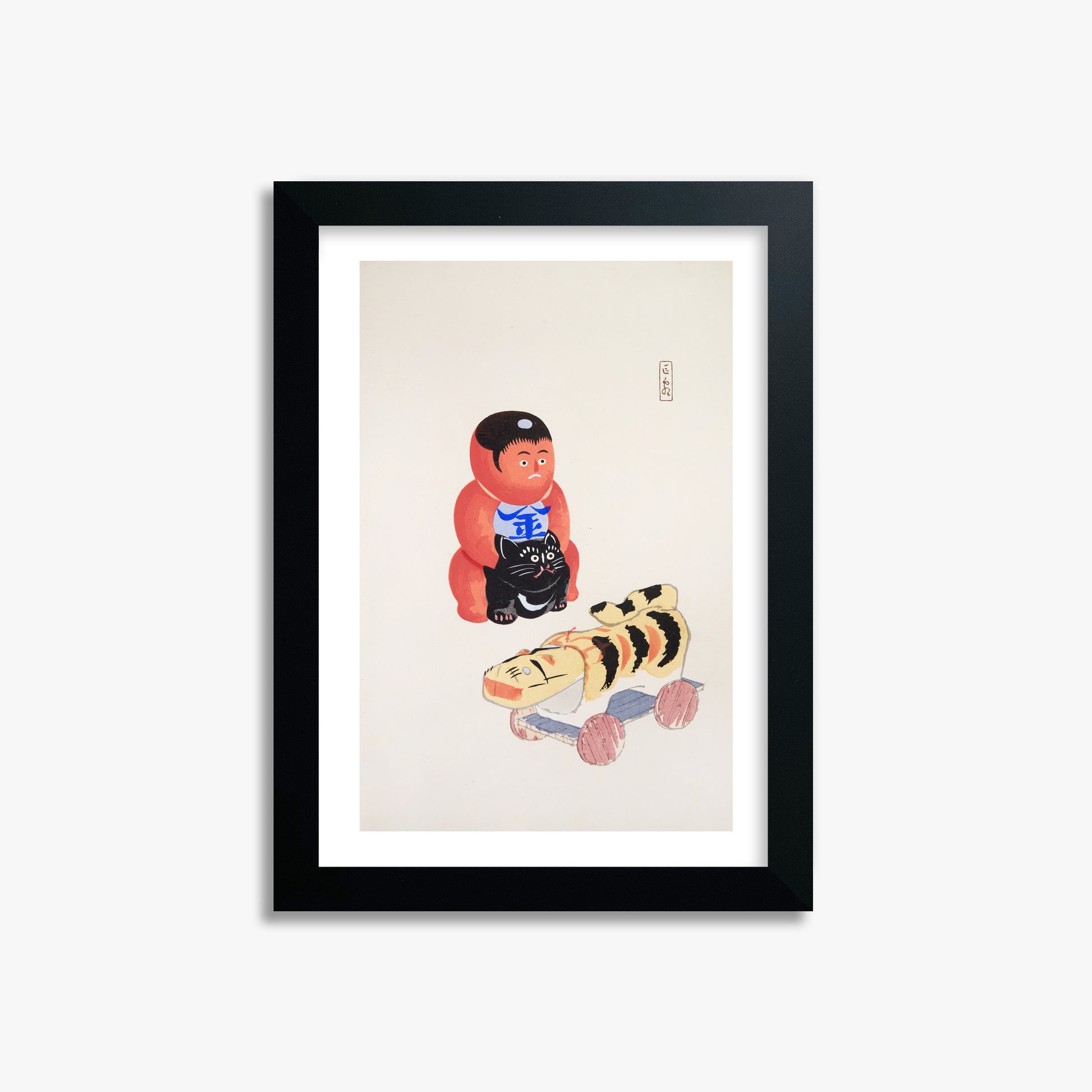 Kawasaki Kyosen: Kyosen’s Collected Illustrations of Japanese Toys Nr. 17 ("Mini Samurai"), 21x30cm Framed Art Reproduction With Black Frame