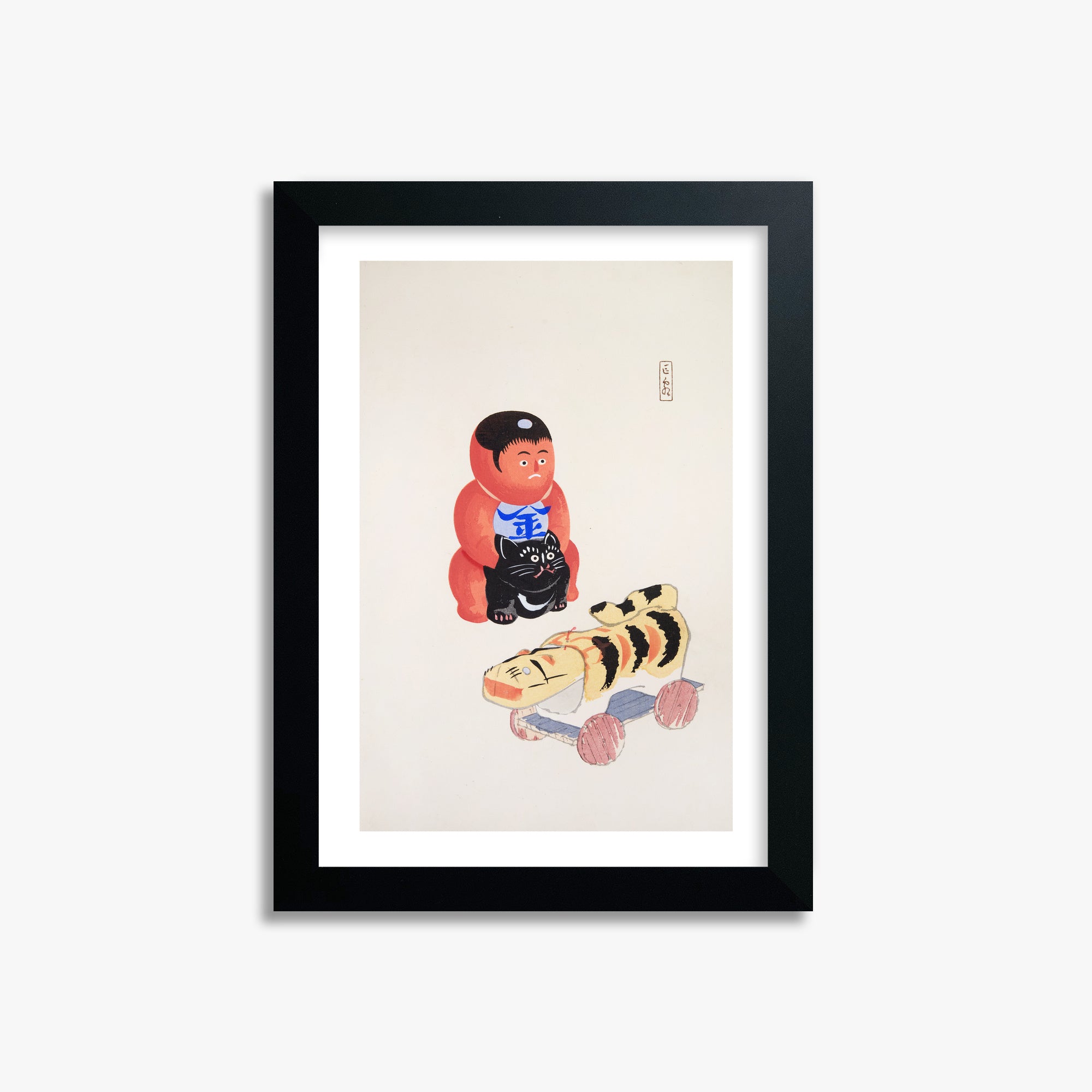 Kawasaki Kyosen: Kyosen’s Collected Illustrations of Japanese Toys Nr. 17 ("Mini Samurai"), 21x30cm Framed Art Reproduction With Black Frame