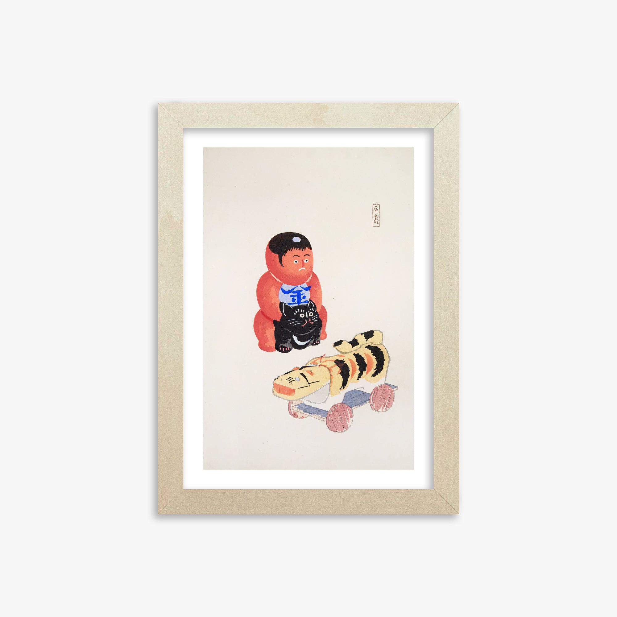 Kawasaki Kyosen: Kyosen’s Collected Illustrations of Japanese Toys Nr. 17 ("Mini Samurai"), 21x30cm Framed Art Reproduction With Lime Wood Frame
