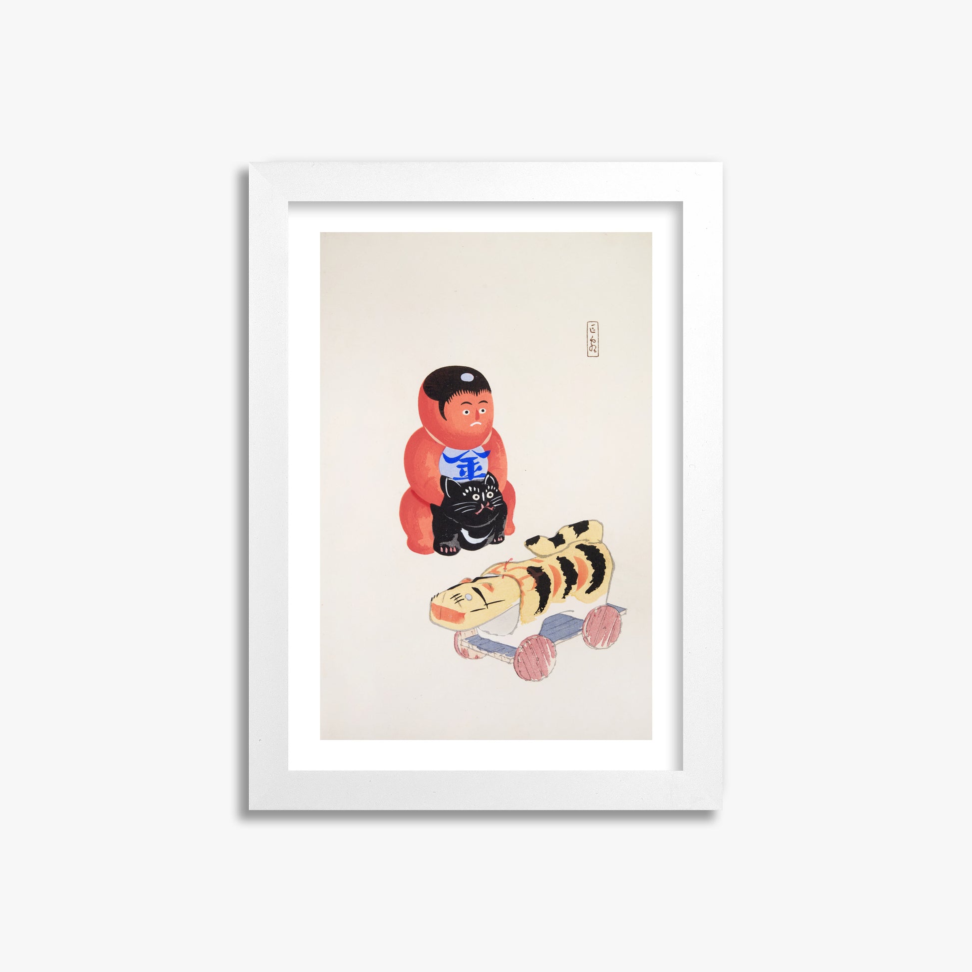 Kawasaki Kyosen: Kyosen’s Collected Illustrations of Japanese Toys Nr. 17 ("Mini Samurai"), 21x30cm Framed Art Reproduction With White Frame