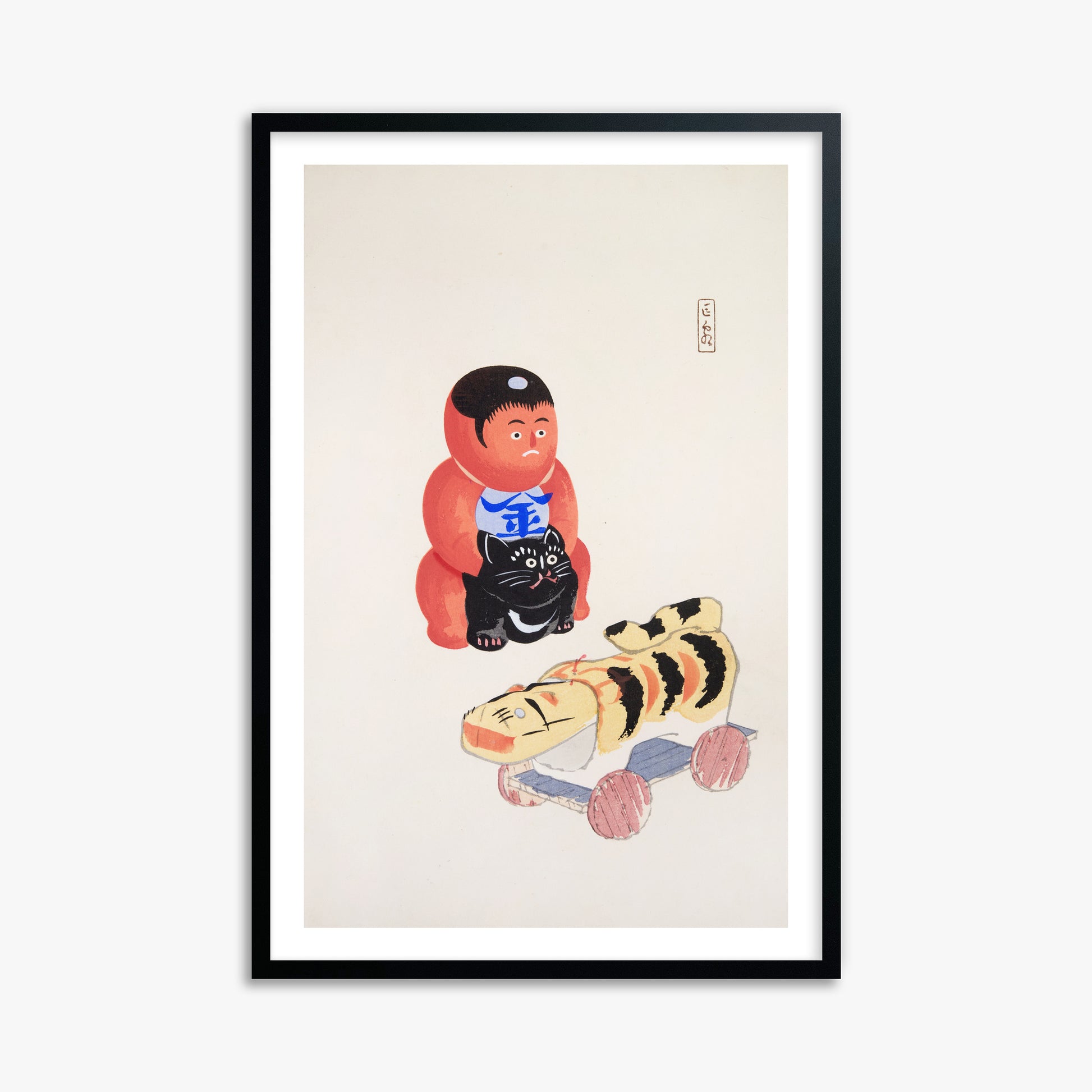 Kawasaki Kyosen: Kyosen’s Collected Illustrations of Japanese Toys Nr. 17 ("Mini Samurai"), 61x91cm Framed Art Reproduction With Black Frame