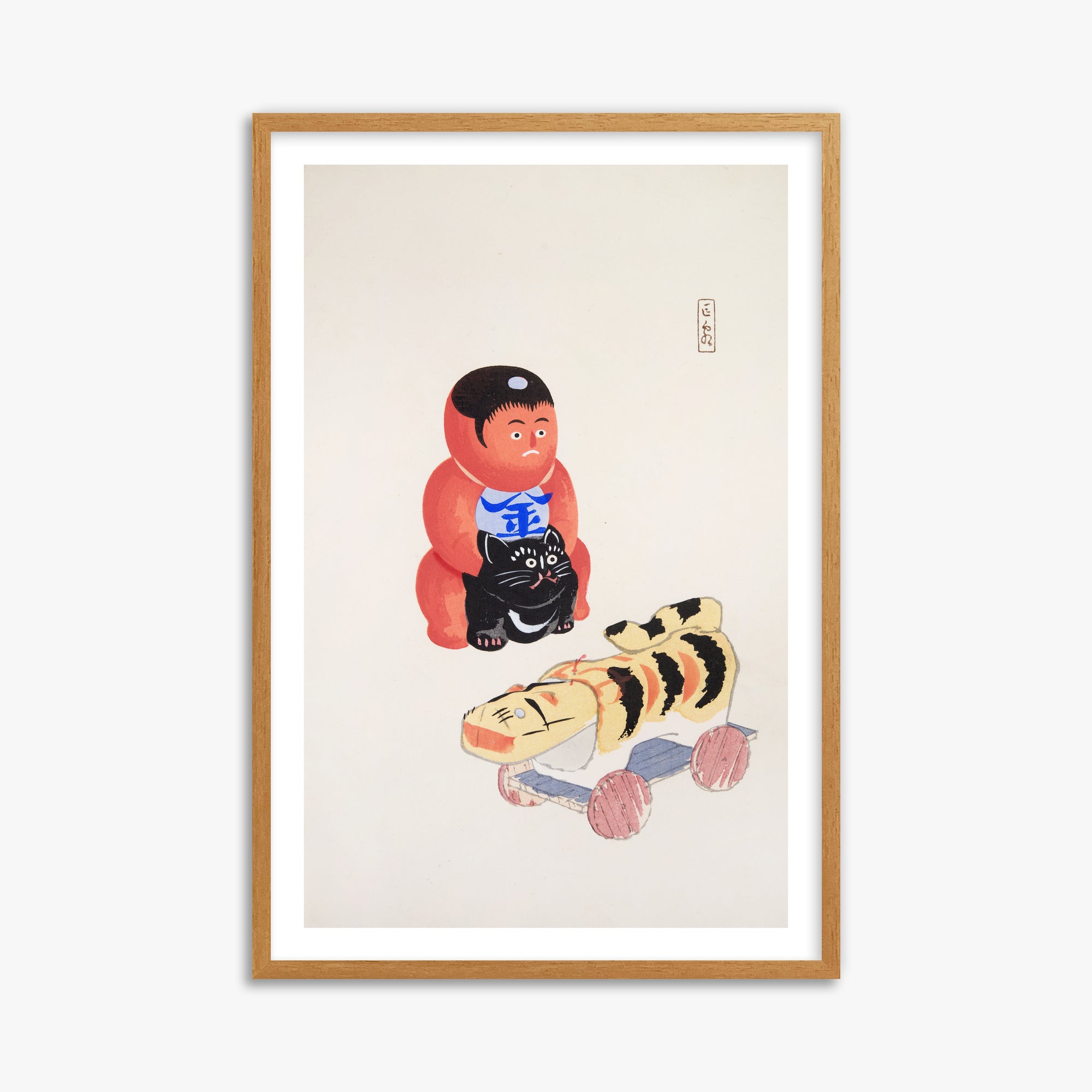 Kawasaki Kyosen: Kyosen’s Collected Illustrations of Japanese Toys Nr. 17 ("Mini Samurai"), 61x91cm Framed Art Reproduction With Oak Frame