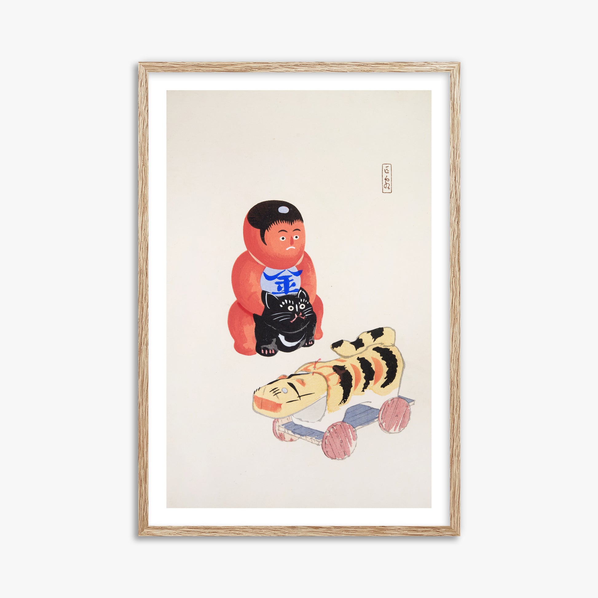 Kawasaki Kyosen: Kyosen’s Collected Illustrations of Japanese Toys Nr. 17 ("Mini Samurai"), 61x91cm Framed Art Reproduction With Raw Oak Frame