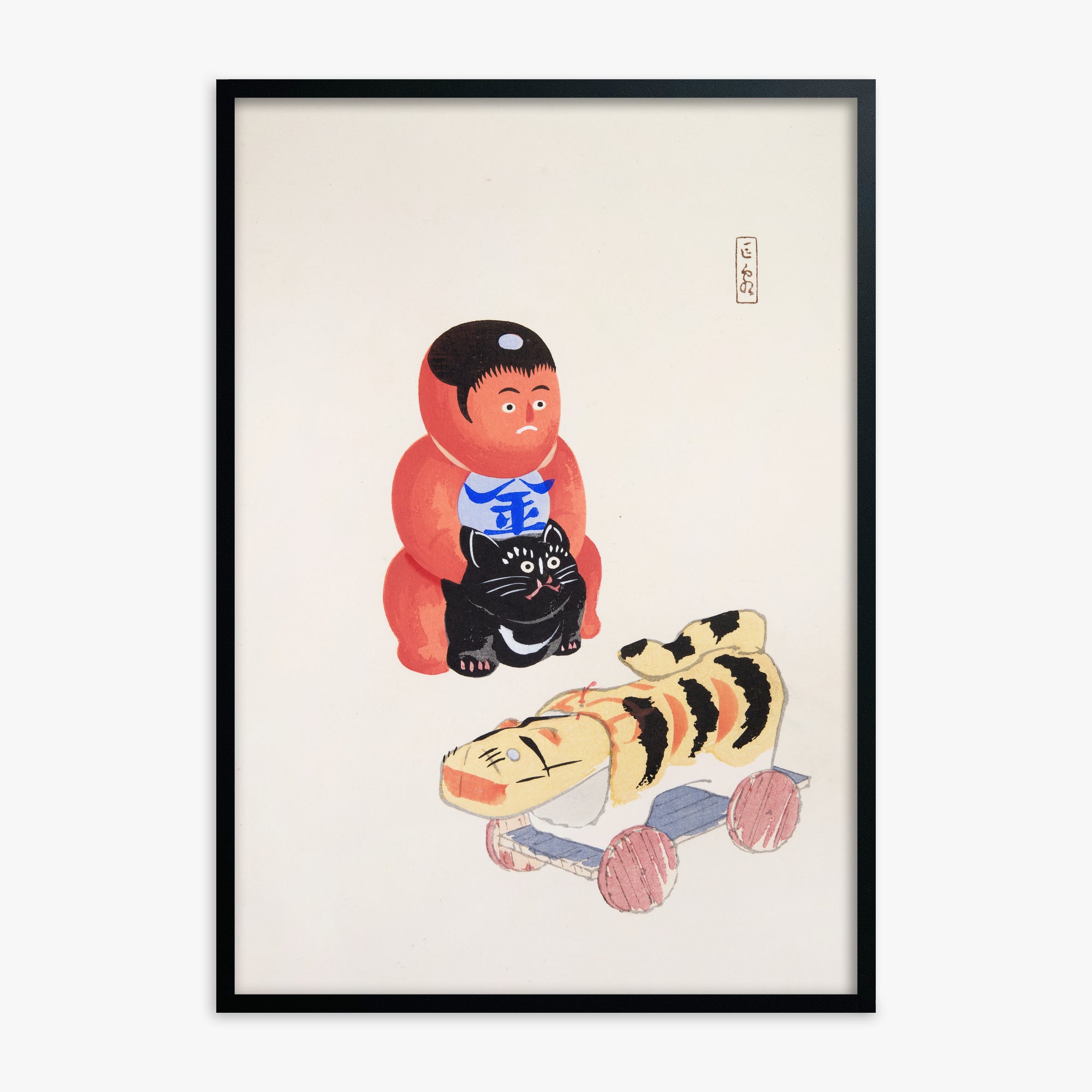 Kawasaki Kyosen: Kyosen’s Collected Illustrations of Japanese Toys Nr. 17 ("Mini Samurai"), Black Framed Art Reproduction With Black Frame