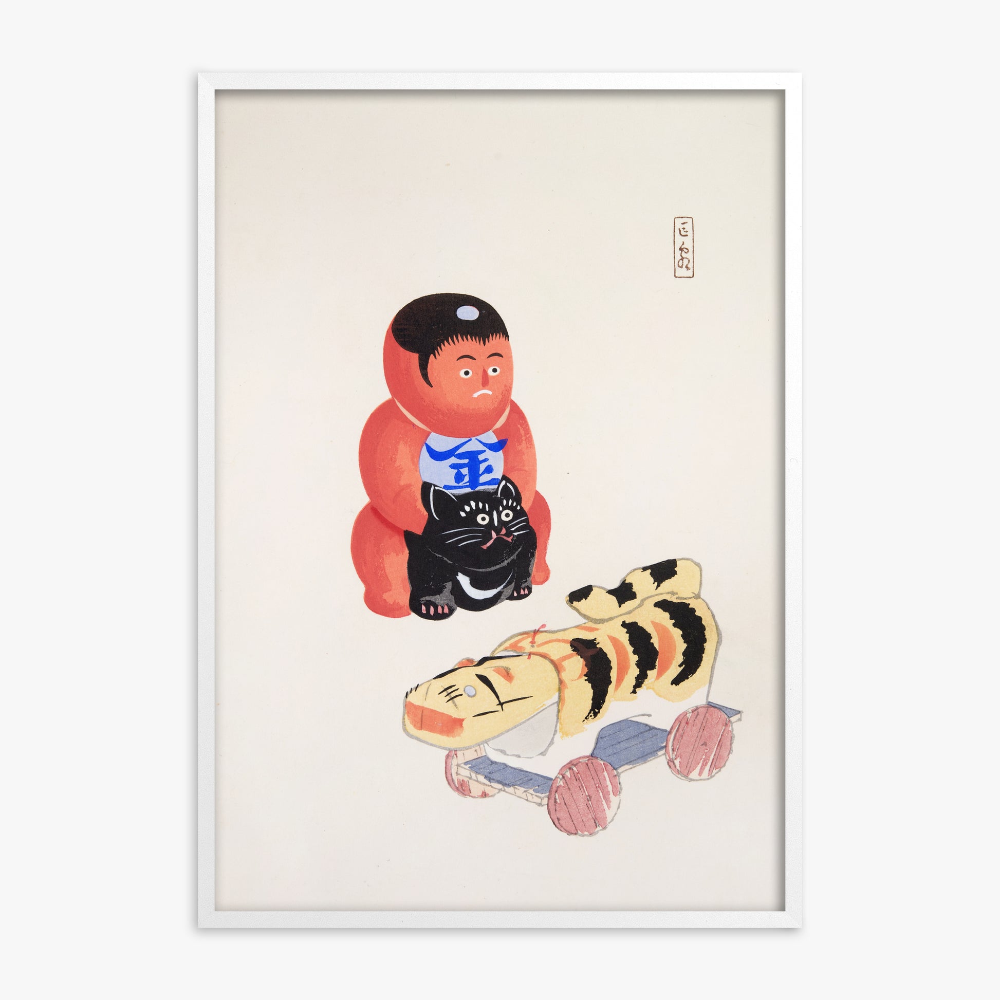 Kawasaki Kyosen: Kyosen’s Collected Illustrations of Japanese Toys Nr. 17 ("Mini Samurai"), White Framed Art Reproduction With White Frame