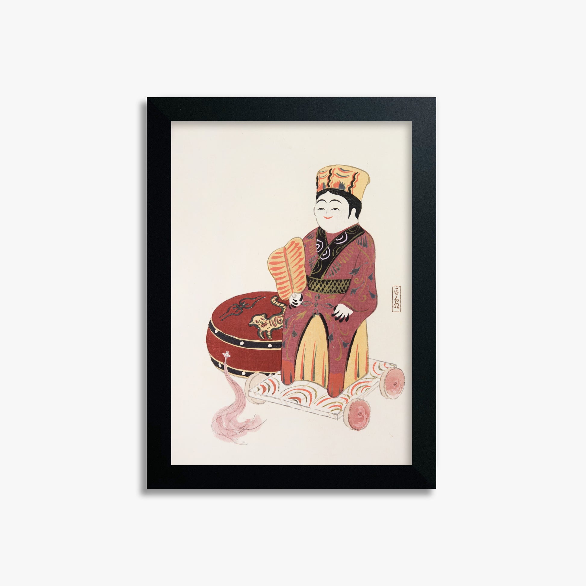 Kawasaki Kyosen: Kyosen’s Collected Illustrations of Japanese Toys Nr. 22 ("Serene Journey Through Ancient Traditions"), 21x30cm Framed Art Reproduction With Black Frame