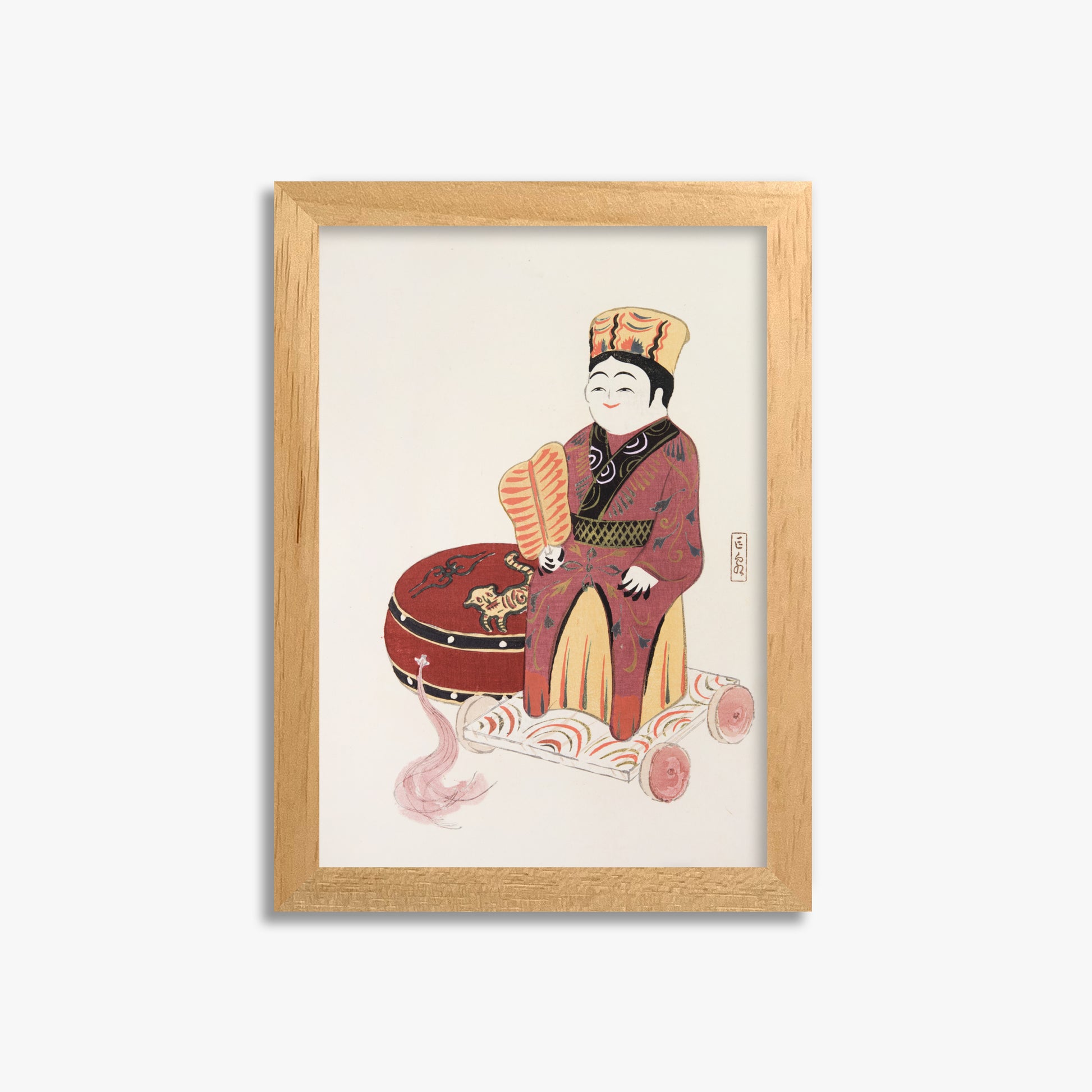 Kawasaki Kyosen: Kyosen’s Collected Illustrations of Japanese Toys Nr. 22 ("Serene Journey Through Ancient Traditions"), 21x30cm Framed Art Reproduction With Oak Frame