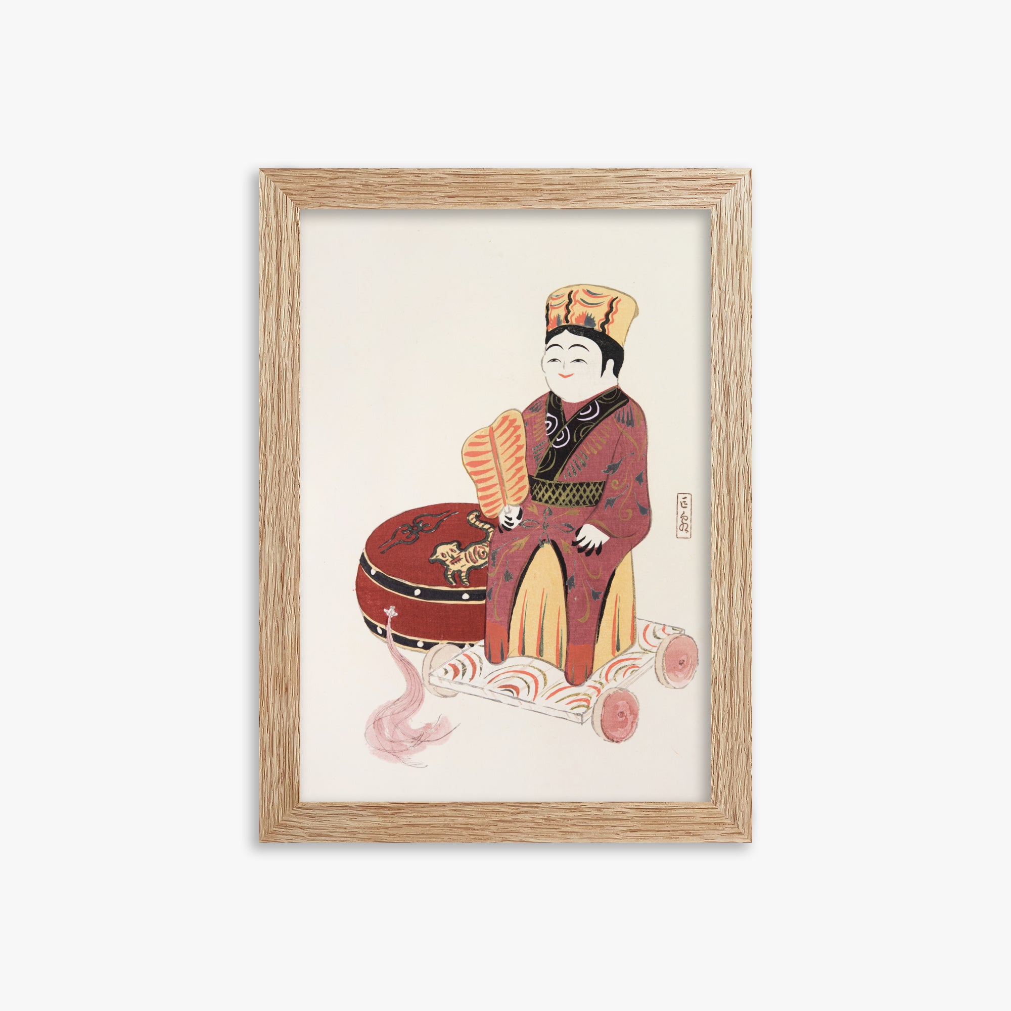 Kawasaki Kyosen: Kyosen’s Collected Illustrations of Japanese Toys Nr. 22 ("Serene Journey Through Ancient Traditions"), 21x30cm Framed Art Reproduction With Raw Oak Frame