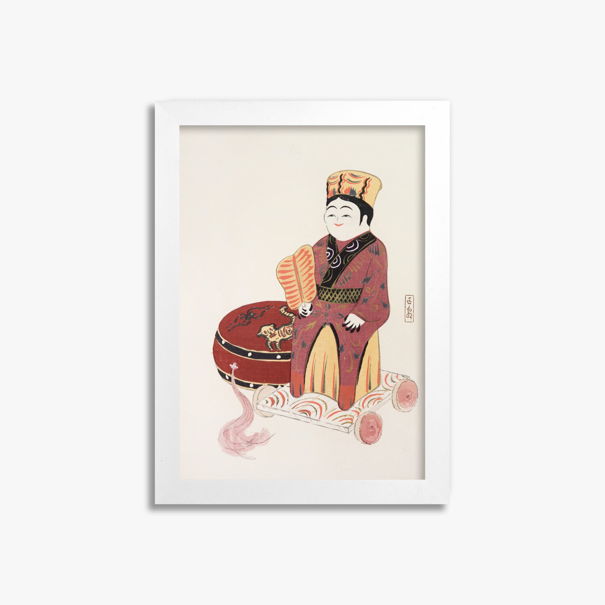 Kawasaki Kyosen: Kyosen’s Collected Illustrations of Japanese Toys Nr. 22 ("Serene Journey Through Ancient Traditions"), 21x30cm Framed Art Reproduction With White Frame