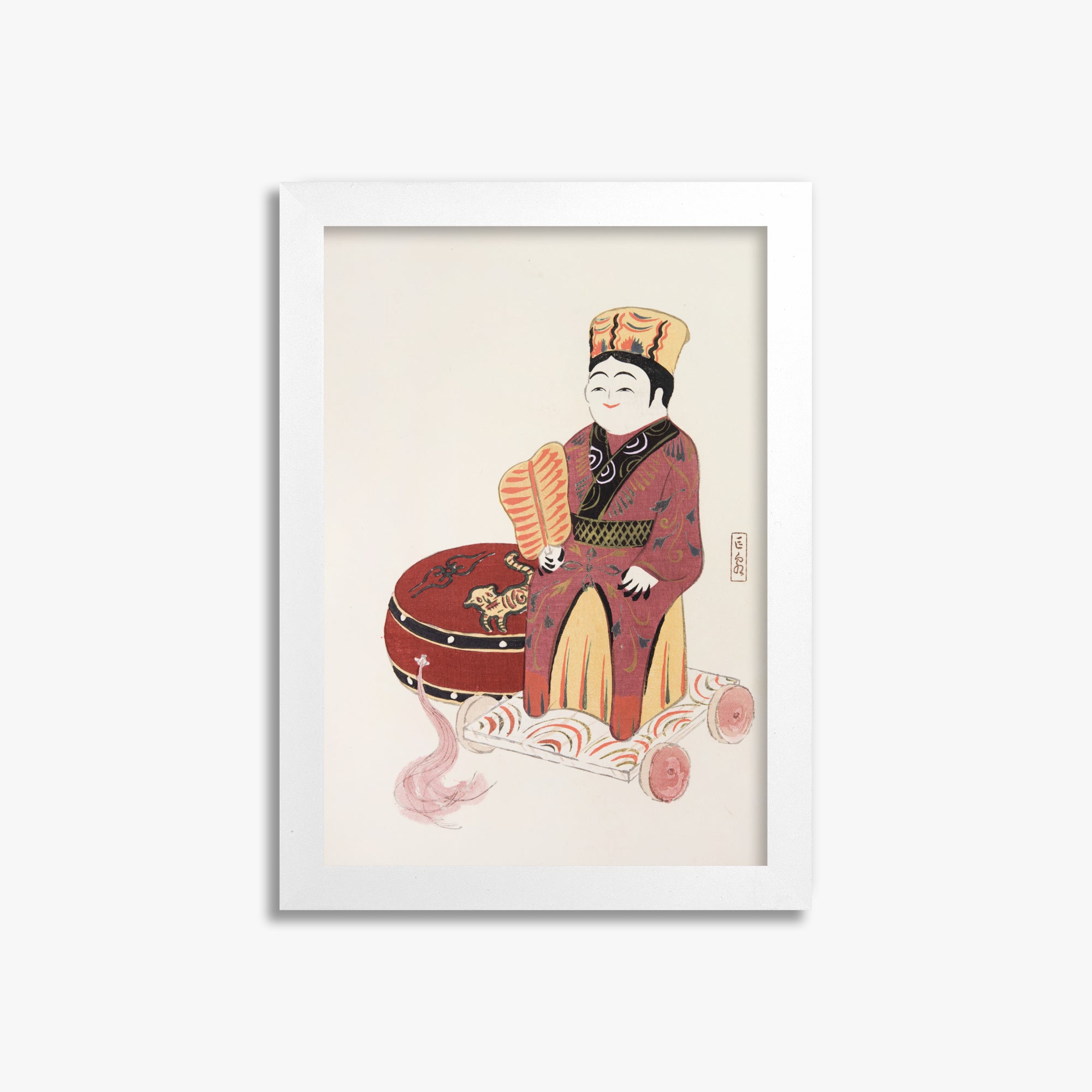 Kawasaki Kyosen: Kyosen’s Collected Illustrations of Japanese Toys Nr. 22 ("Serene Journey Through Ancient Traditions"), 21x30cm Framed Art Reproduction With White Frame