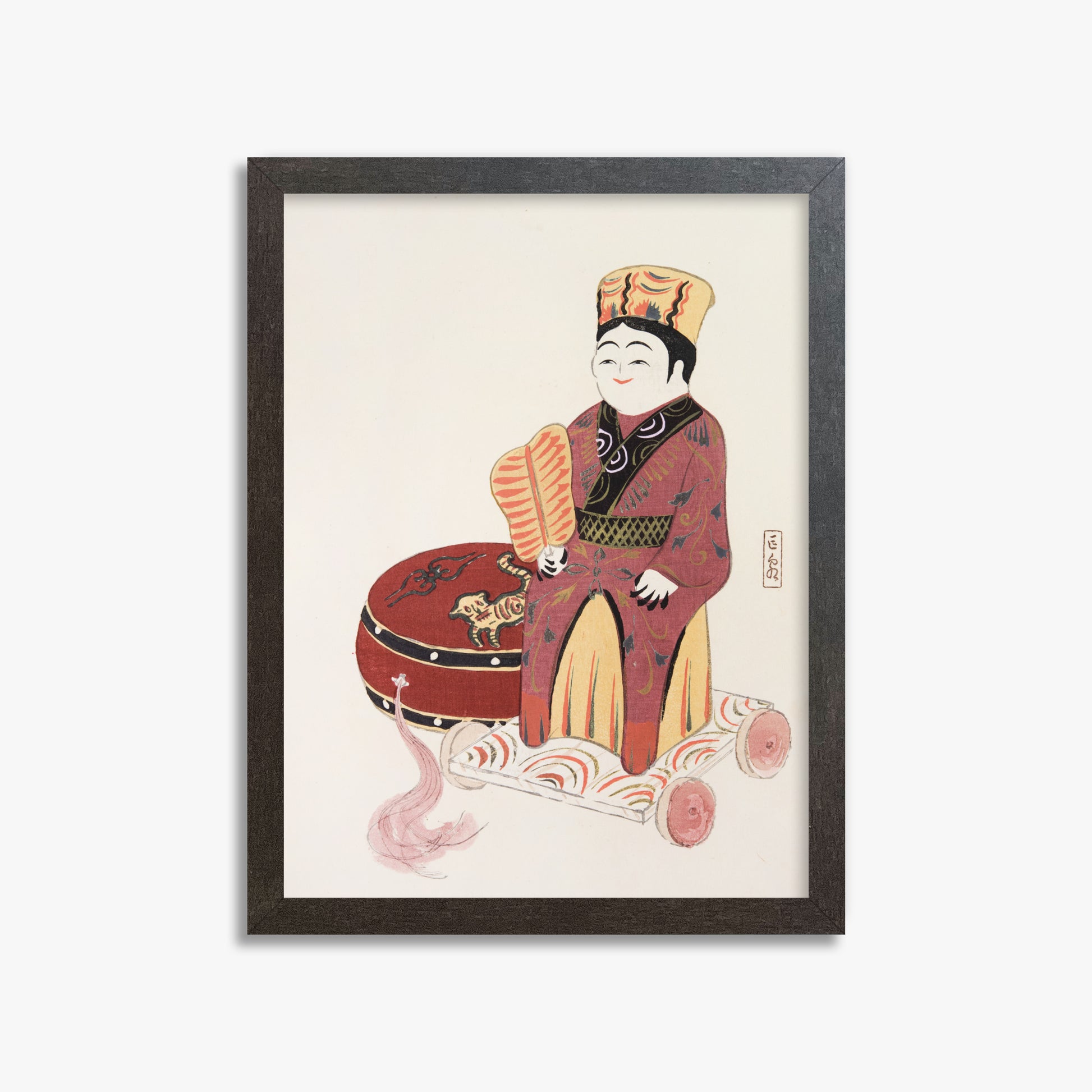 Kawasaki Kyosen: Kyosen’s Collected Illustrations of Japanese Toys Nr. 22 ("Serene Journey Through Ancient Traditions"), 30x40cm Framed Art Reproduction With Espresso Frame