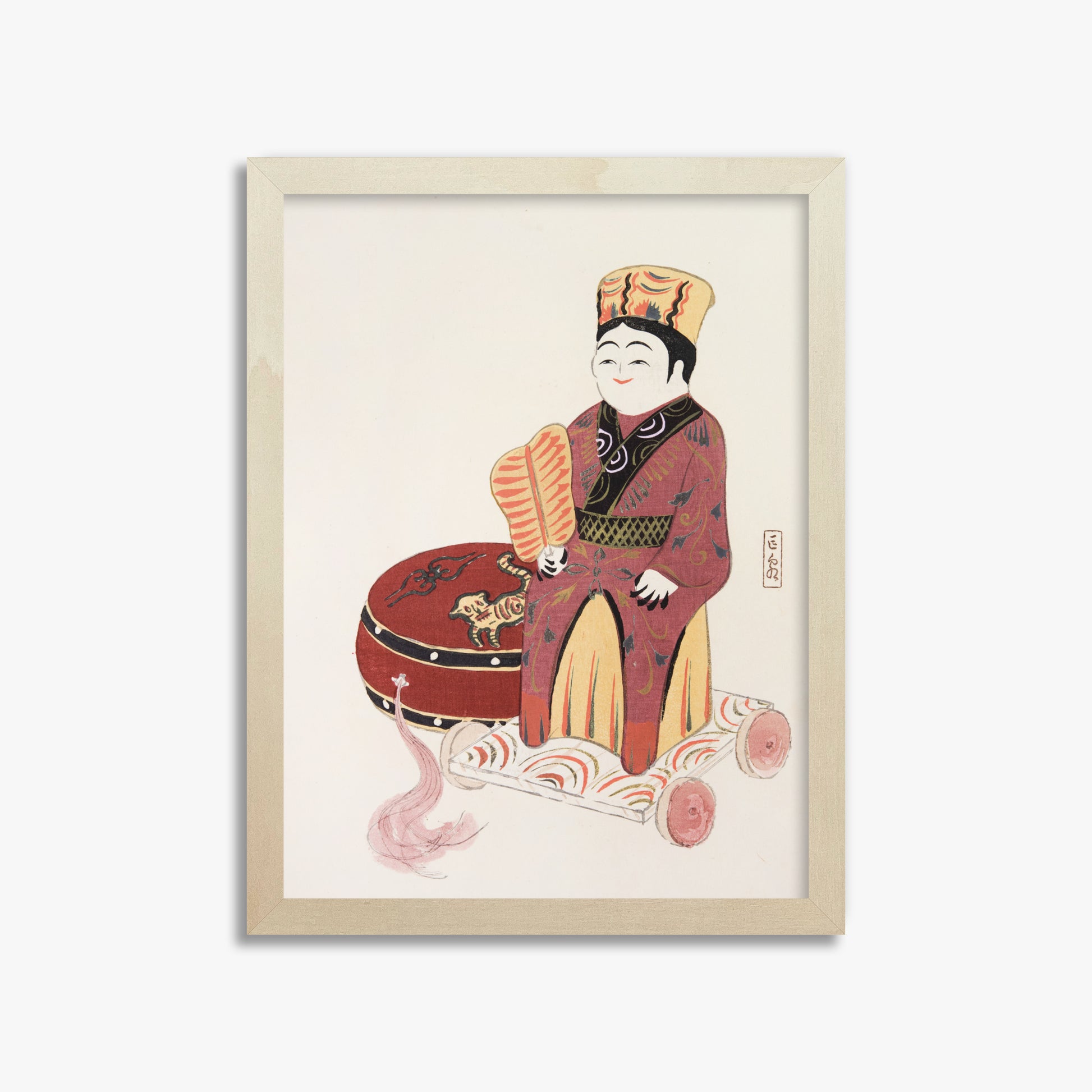 Kawasaki Kyosen: Kyosen’s Collected Illustrations of Japanese Toys Nr. 22 ("Serene Journey Through Ancient Traditions"), 30x40cm Framed Art Reproduction With Lime Wood Frame
