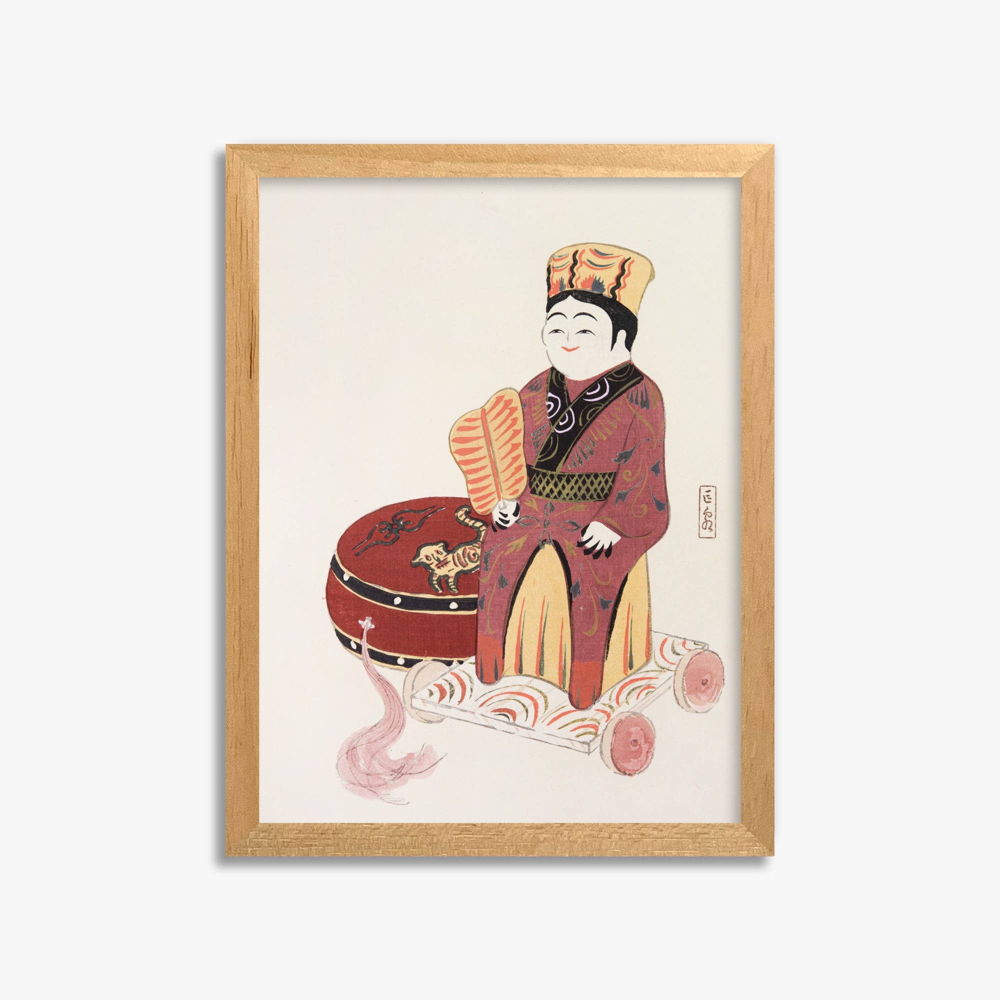 Kawasaki Kyosen: Kyosen’s Collected Illustrations of Japanese Toys Nr. 22 ("Serene Journey Through Ancient Traditions"), 30x40cm Framed Art Reproduction With Oak Frame