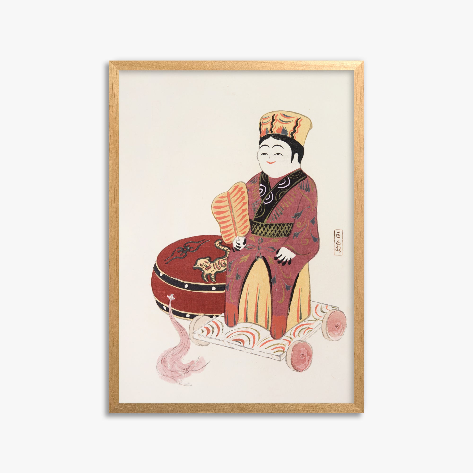 Kawasaki Kyosen: Kyosen’s Collected Illustrations of Japanese Toys Nr. 22 ("Serene Journey Through Ancient Traditions"), 50x70cm Framed Art Reproduction With Oak Frame