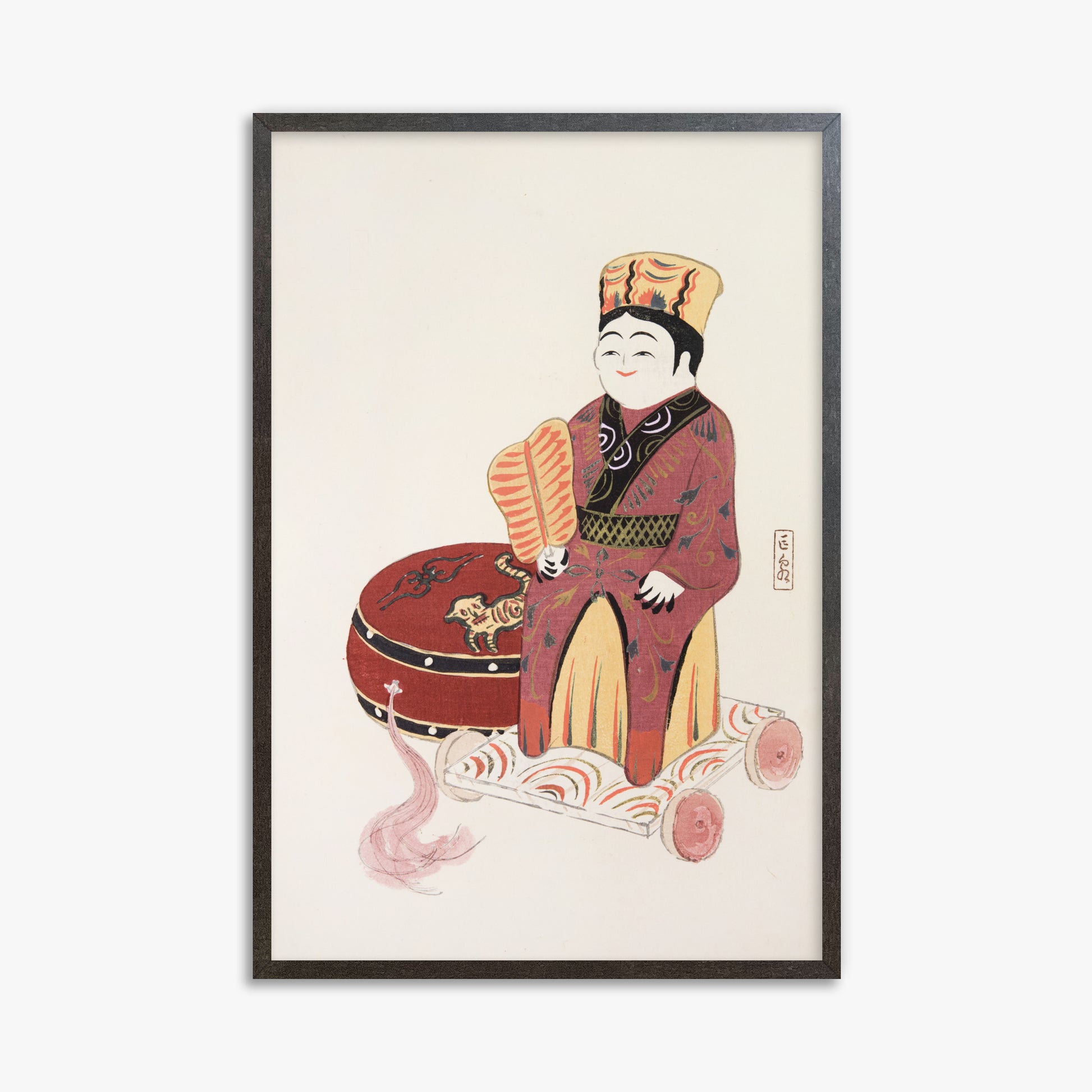 Kawasaki Kyosen: Kyosen’s Collected Illustrations of Japanese Toys Nr. 22 ("Serene Journey Through Ancient Traditions"), 61x91cm Framed Art Reproduction With Espresso Frame