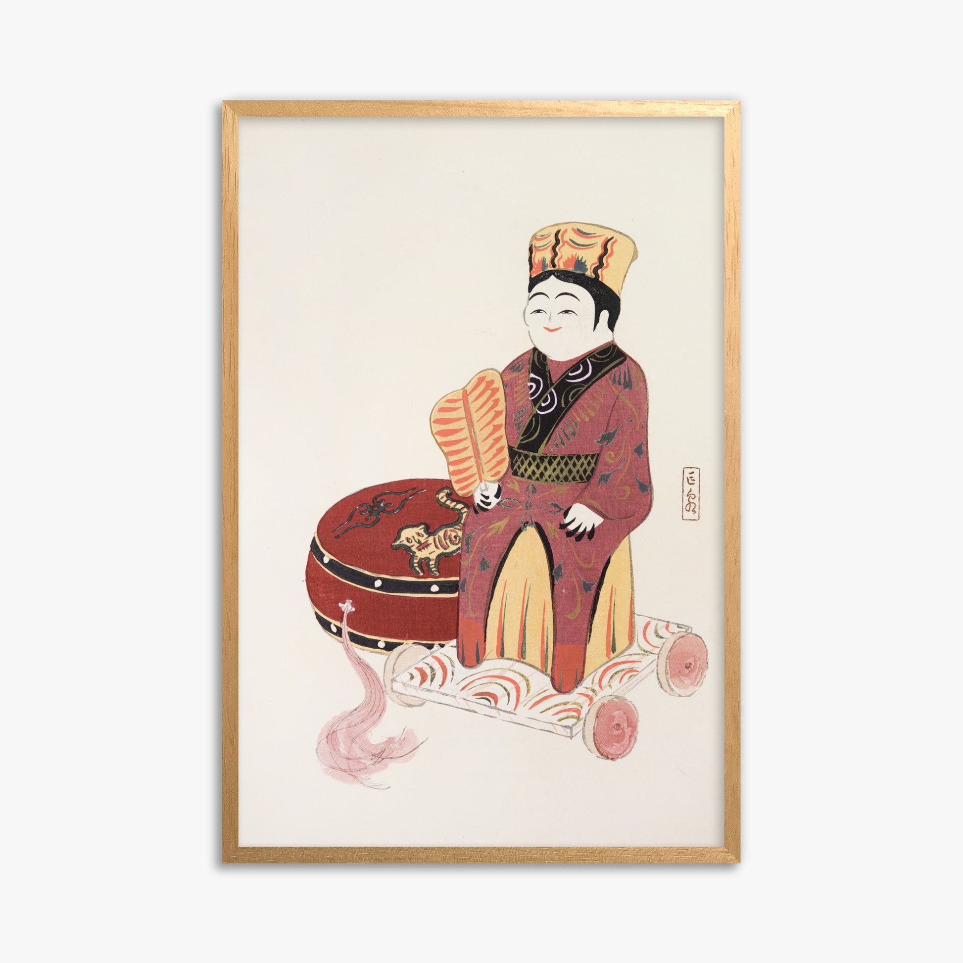 Kawasaki Kyosen: Kyosen’s Collected Illustrations of Japanese Toys Nr. 22 ("Serene Journey Through Ancient Traditions"), 61x91cm Framed Art Reproduction With Oak Frame