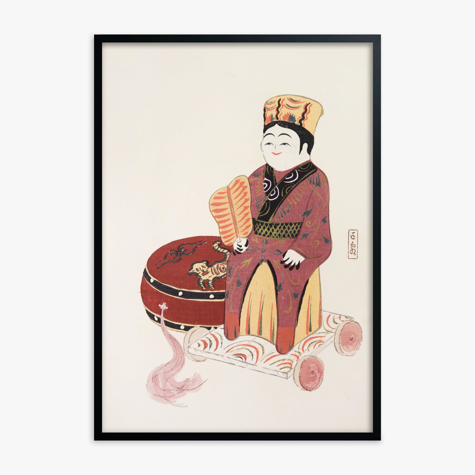 Kawasaki Kyosen: Kyosen’s Collected Illustrations of Japanese Toys Nr. 22 ("Serene Journey Through Ancient Traditions"), Black Framed Art Reproduction With Black Frame