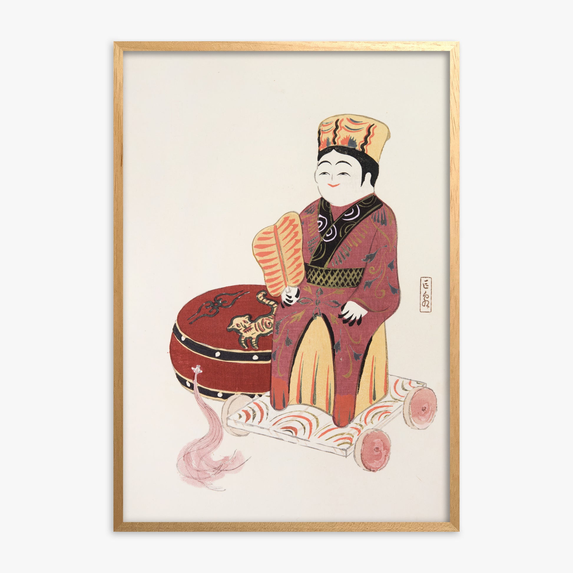 Kawasaki Kyosen: Kyosen’s Collected Illustrations of Japanese Toys Nr. 22 ("Serene Journey Through Ancient Traditions"), Oak Framed Art Reproduction With Oak Frame