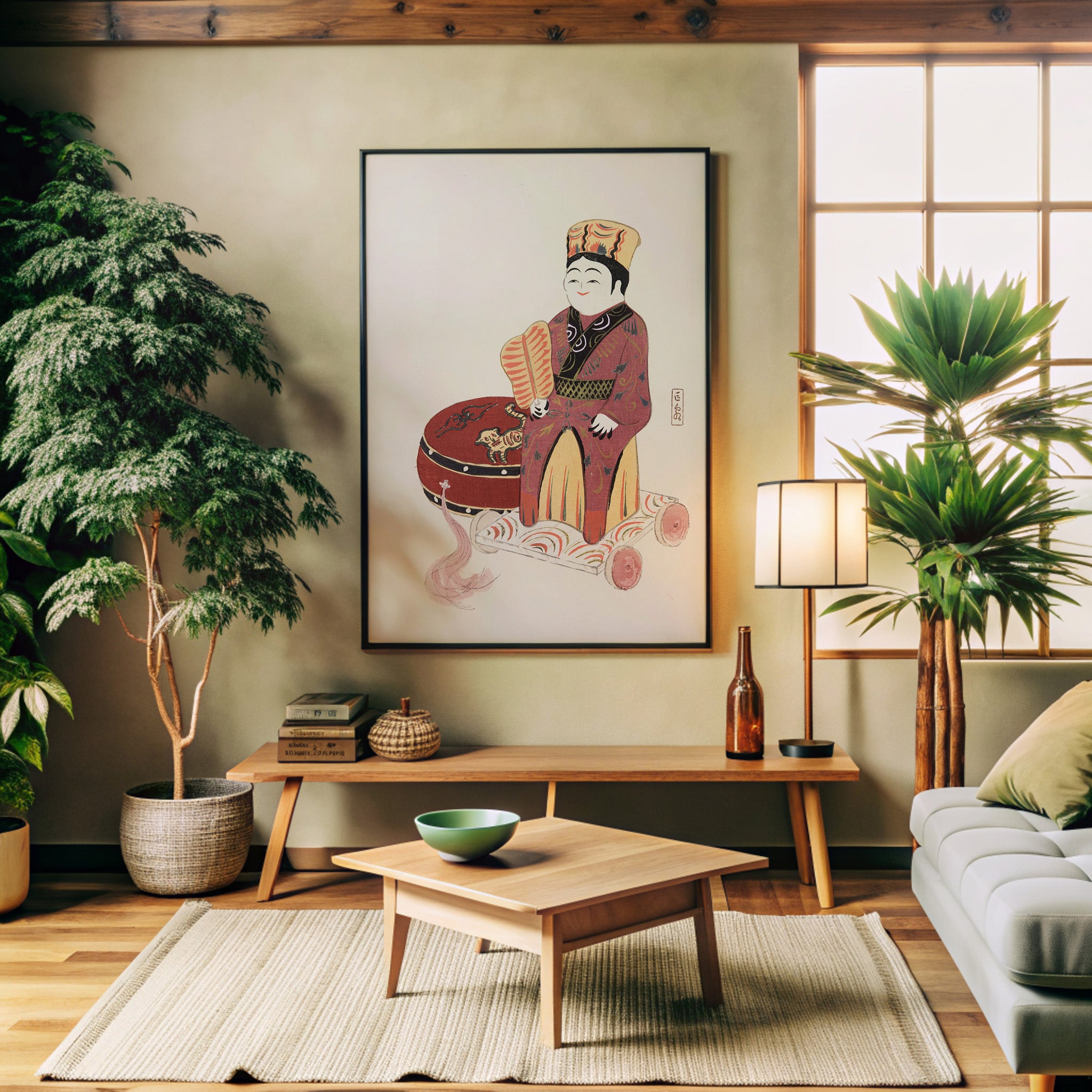 Design Concept No. 32 for Kawasaki Kyosen: Kyosen’s Collected Illustrations of Japanese Toys Nr. 22 ("Serene Journey Through Ancient Traditions") Japanese Wall Art