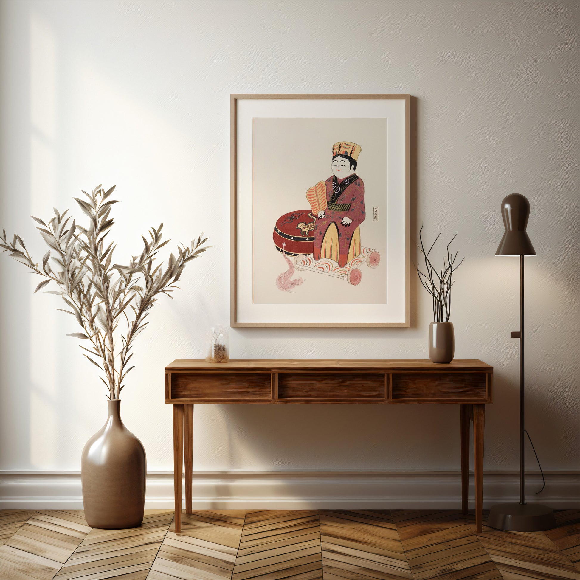 Design Concept No. 37 for Kawasaki Kyosen: Kyosen’s Collected Illustrations of Japanese Toys Nr. 22 ("Serene Journey Through Ancient Traditions") Japanese Wall Art