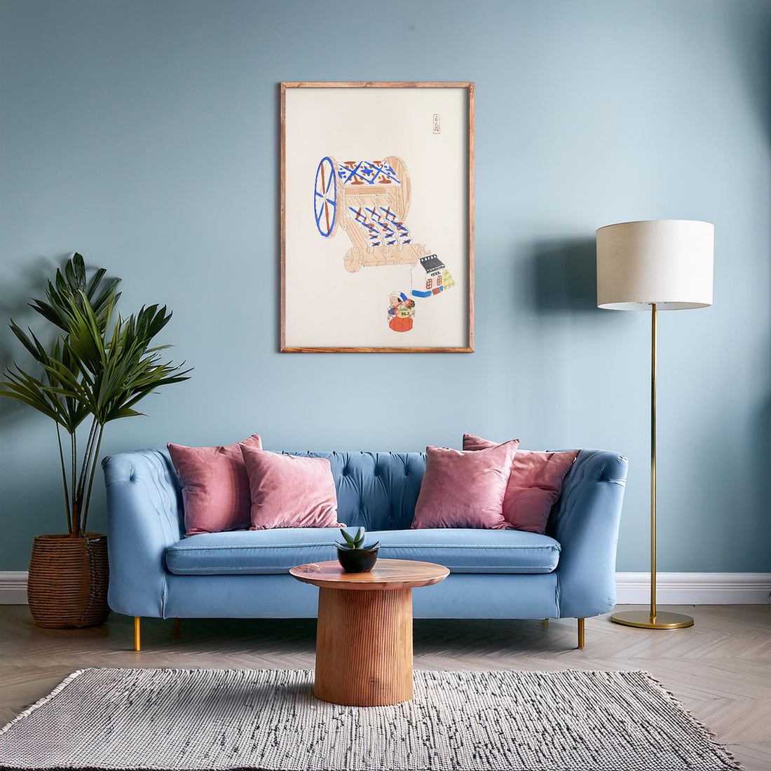 Kawasaki Kyosen: Kyosen’s Collected Illustrations of Japanese Toys Nr. 23 ("Ancient Mechanism"), 50x70cm Framed Art Reproduction With Black Frame