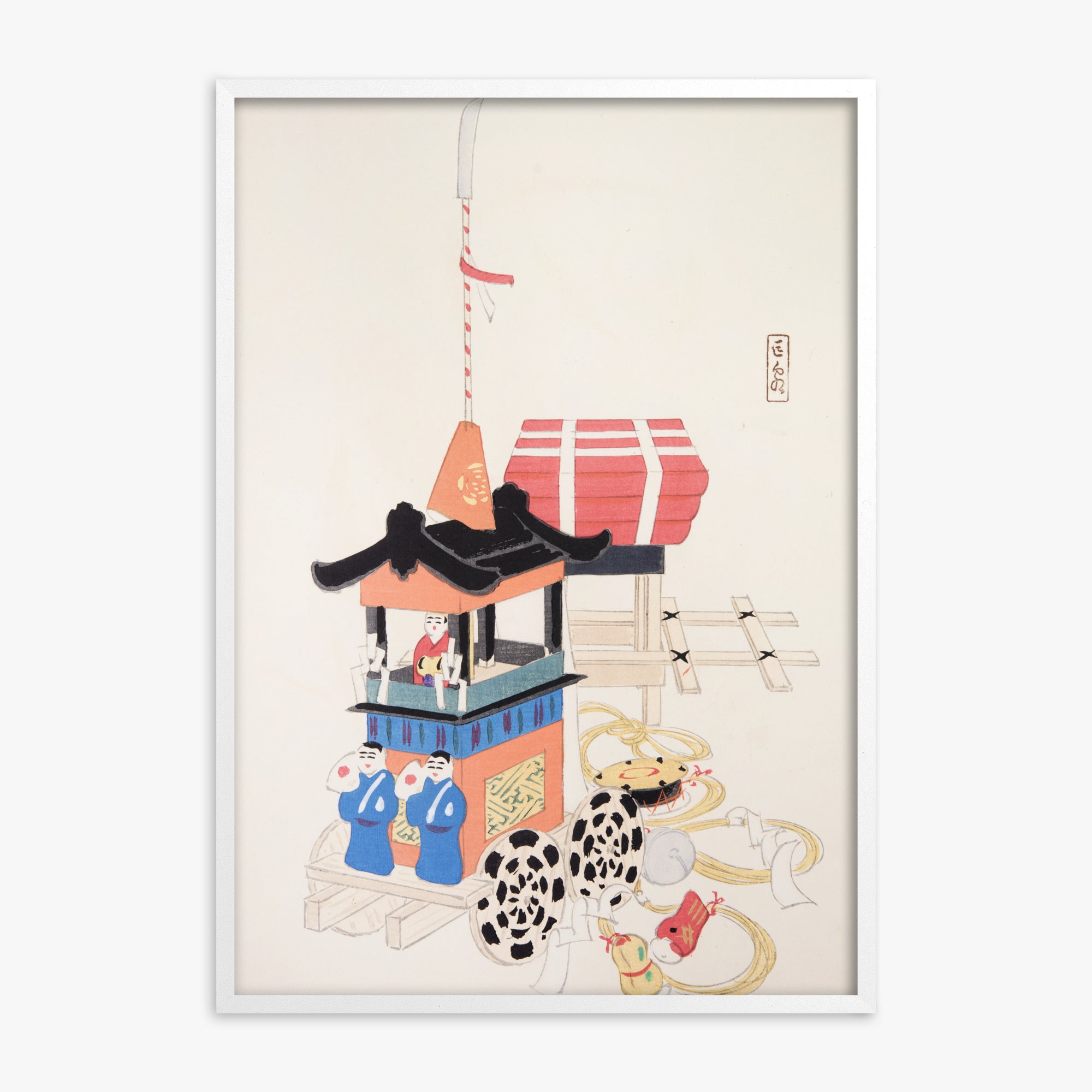 Kawasaki Kyosen: Kyosen’s Collected Illustrations of Japanese Toys Nr. 26 ("Ancient Festival Procession"), White Framed Art Reproduction With White Frame