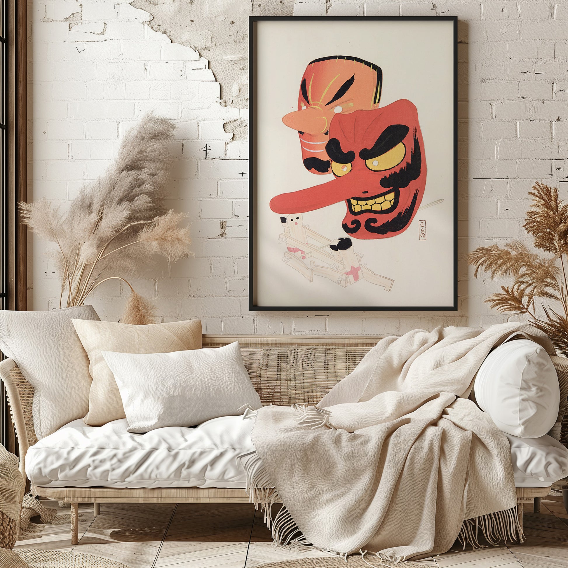 Design Concept No. 29 for Kawasaki Kyosen: Kyosen’s Collected Illustrations of Japanese Toys Nr. 27 ("Tengu Spirit Masks") Japanese Wall Art