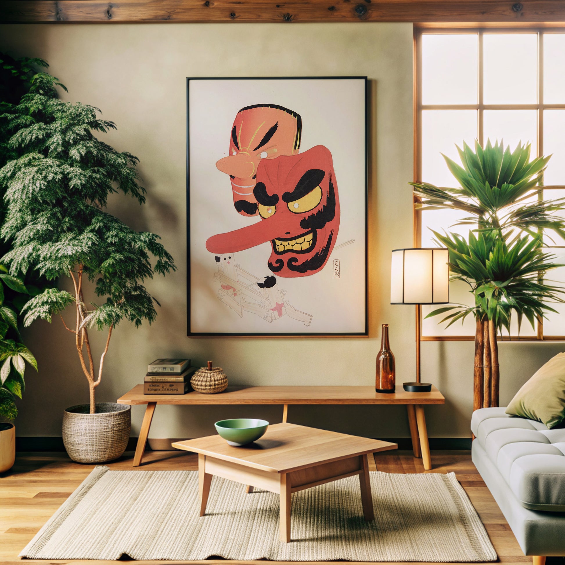 Design Concept No. 32 for Kawasaki Kyosen: Kyosen’s Collected Illustrations of Japanese Toys Nr. 27 ("Tengu Spirit Masks") Japanese Wall Art