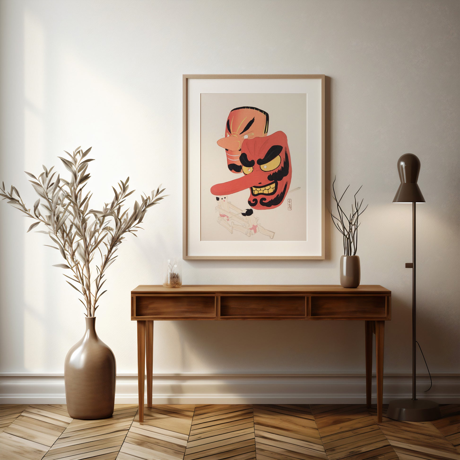Design Concept No. 37 for Kawasaki Kyosen: Kyosen’s Collected Illustrations of Japanese Toys Nr. 27 ("Tengu Spirit Masks") Japanese Wall Art
