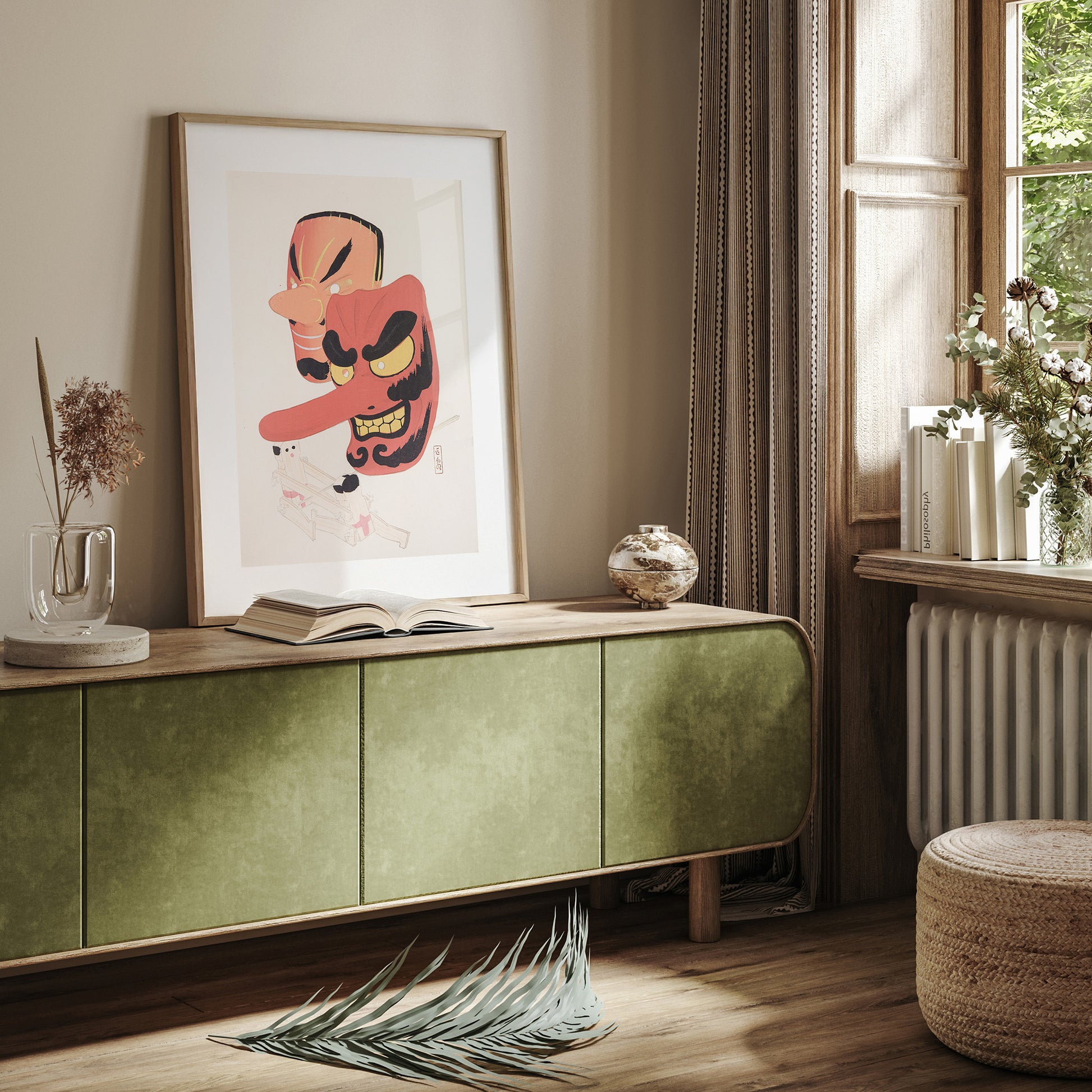 Design Concept No. 23 for Kawasaki Kyosen: Kyosen’s Collected Illustrations of Japanese Toys Nr. 27 ("Tengu Spirit Masks") Japanese Wall Art