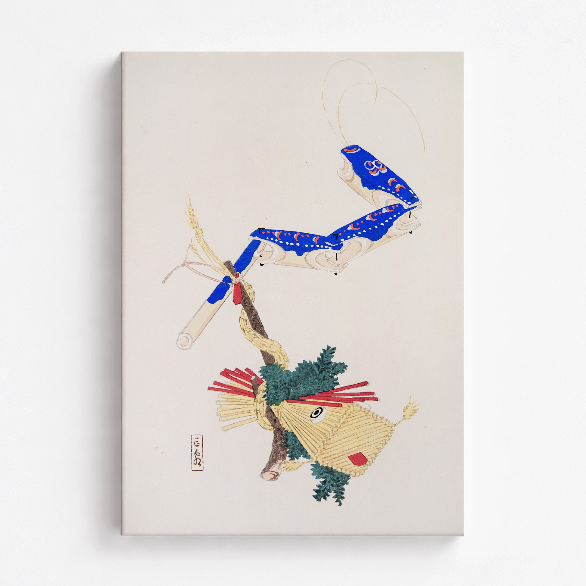 Kawasaki Kyosen: Kyosen’s Collected Illustrations of Japanese Toys Nr. 28 ("Floating Carp And Water Snake Toys"), 70x100cm Satin Canvas Art Reproduction