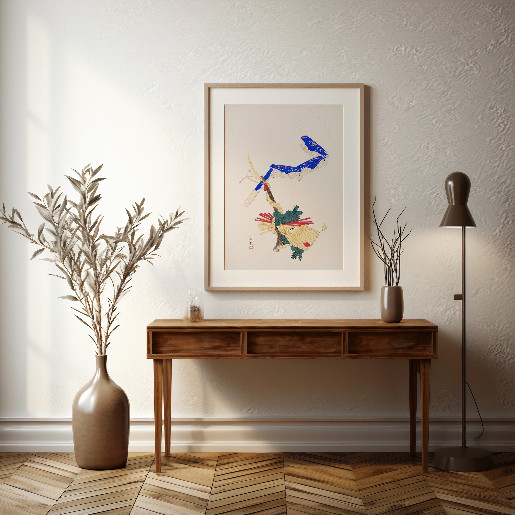 Design Concept No. 37 for Kawasaki Kyosen: Kyosen’s Collected Illustrations of Japanese Toys Nr. 28 ("Floating Carp And Water Snake Toys") Japanese Wall Art