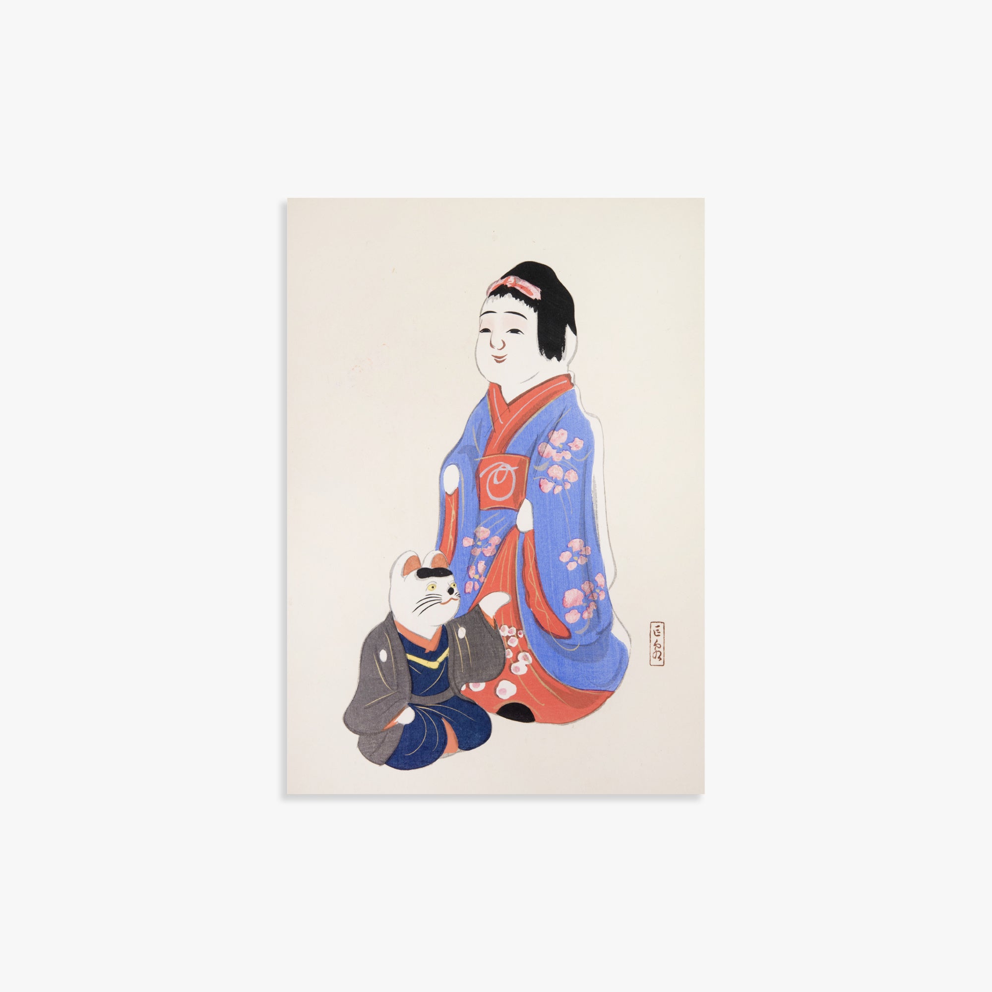 Kawasaki Kyosen: Kyosen’s Collected Illustrations of Japanese Toys Nr. 29 ("Serene Blossom Kimono"), 21x30cm Art Reproduction Unframed
