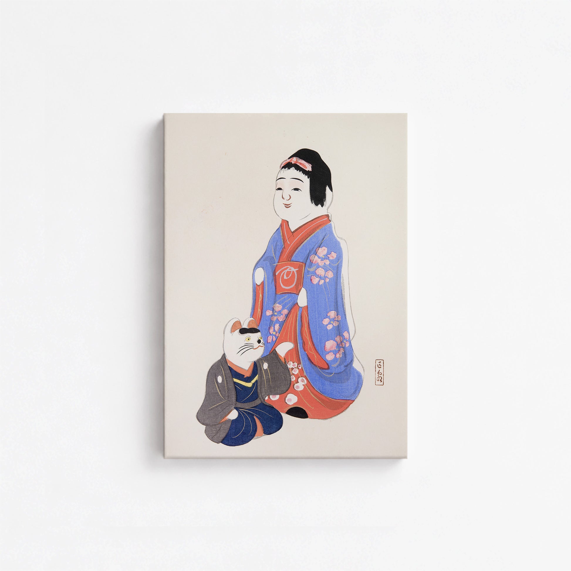 Kawasaki Kyosen: Kyosen’s Collected Illustrations of Japanese Toys Nr. 29 ("Serene Blossom Kimono"), 21x30cm Satin Canvas Art Reproduction