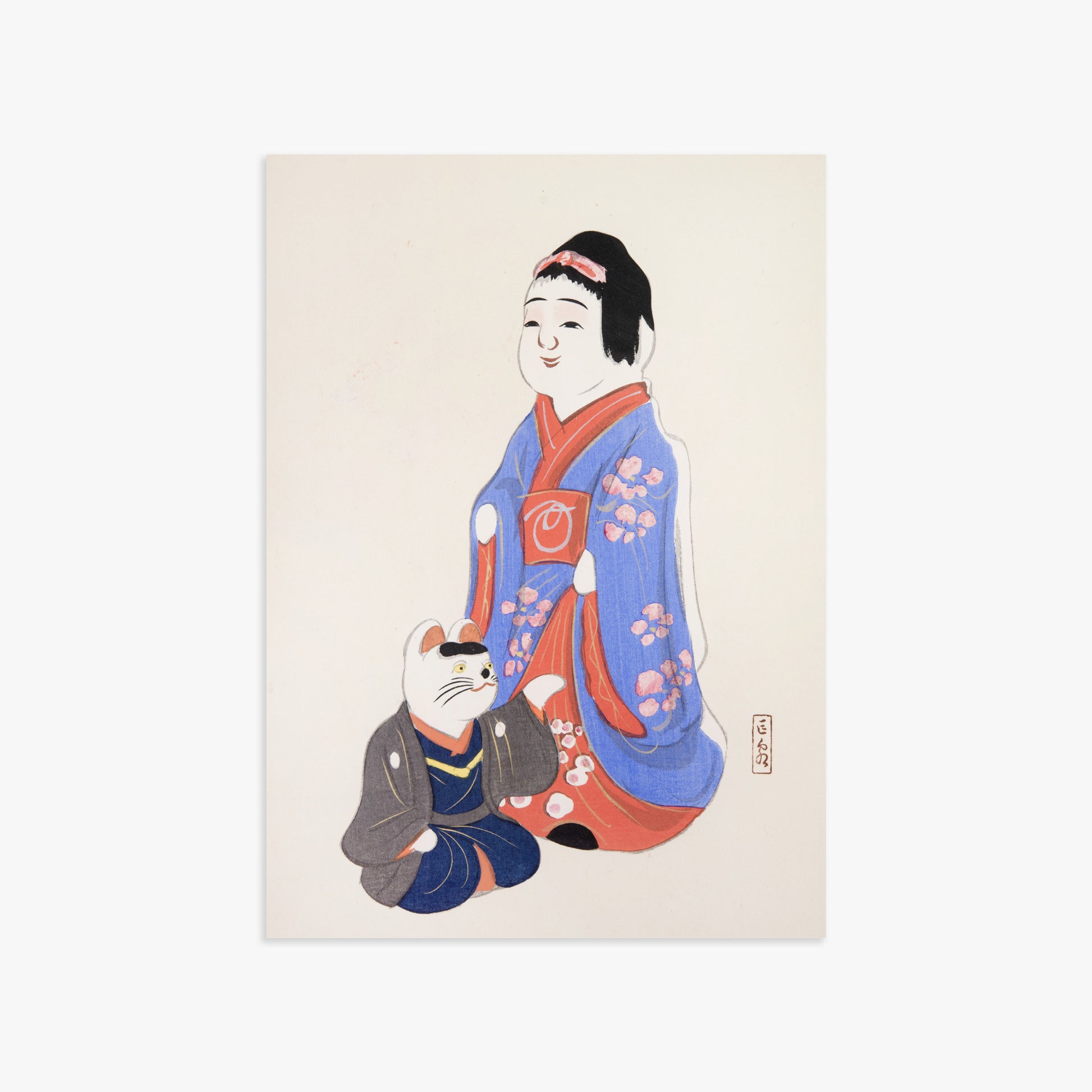 Kawasaki Kyosen: Kyosen’s Collected Illustrations of Japanese Toys Nr. 29 ("Serene Blossom Kimono"), 50x70cm Art Reproduction Unframed
