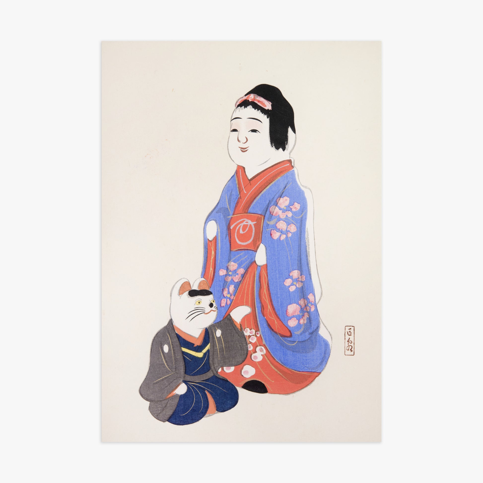 Kawasaki Kyosen: Kyosen’s Collected Illustrations of Japanese Toys Nr. 29 ("Serene Blossom Kimono"), 70x100cm Art Reproduction Unframed
