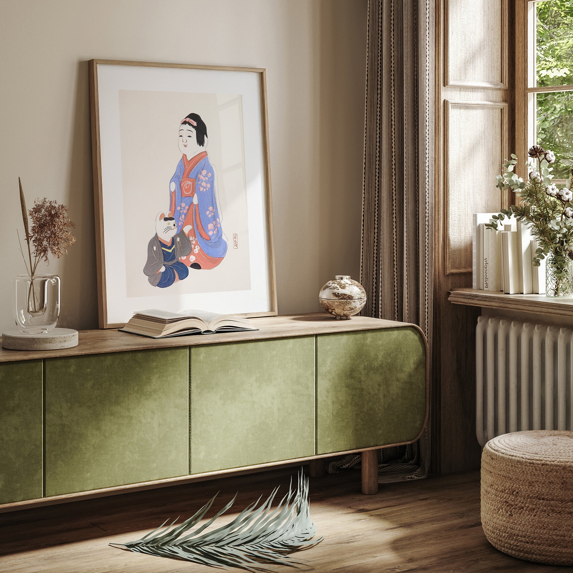 Design Concept No. 23 for Kawasaki Kyosen: Kyosen’s Collected Illustrations of Japanese Toys Nr. 29 ("Serene Blossom Kimono") Japanese Wall Art