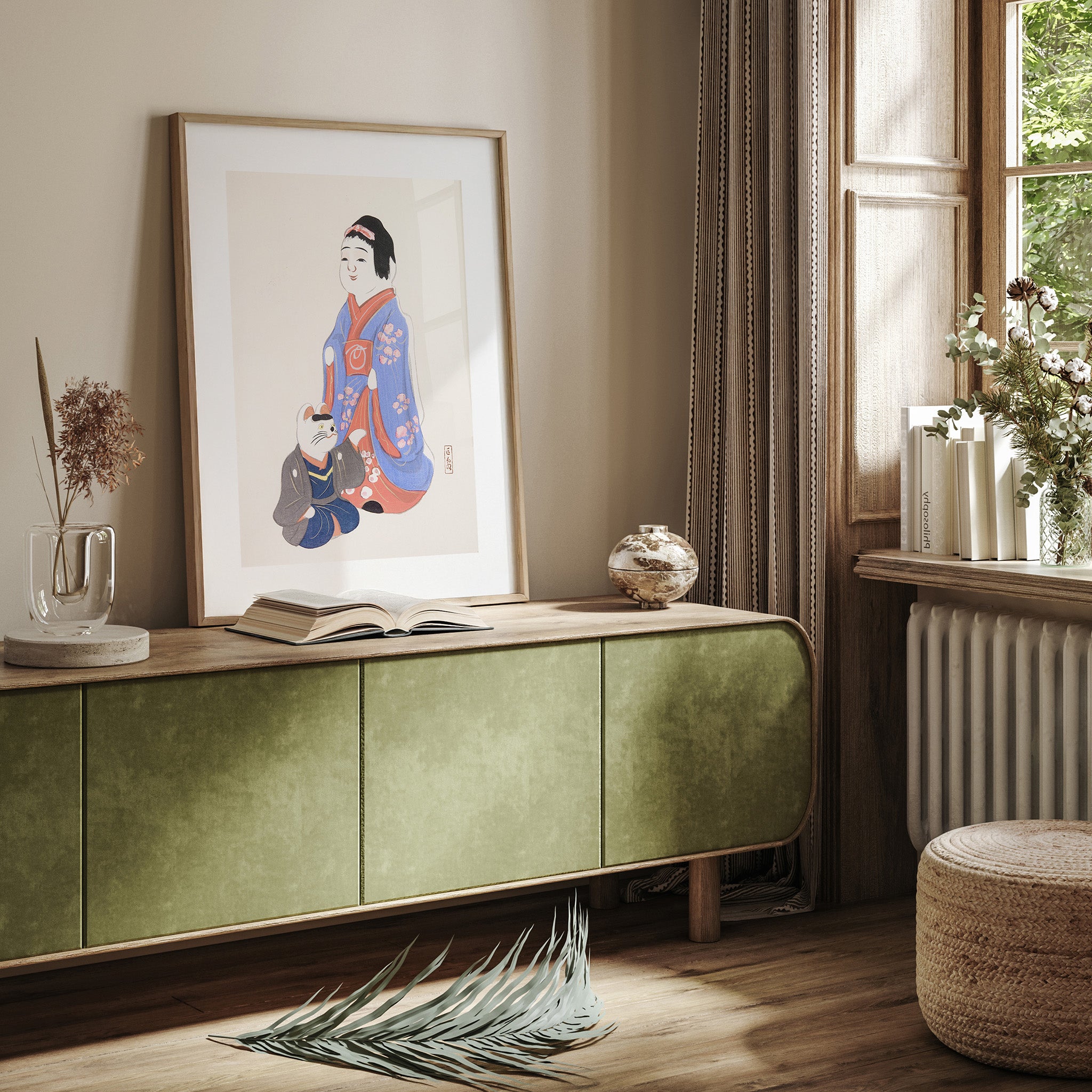 Design Concept No. 23 for Kawasaki Kyosen: Kyosen’s Collected Illustrations of Japanese Toys Nr. 29 ("Serene Blossom Kimono") Japanese Wall Art