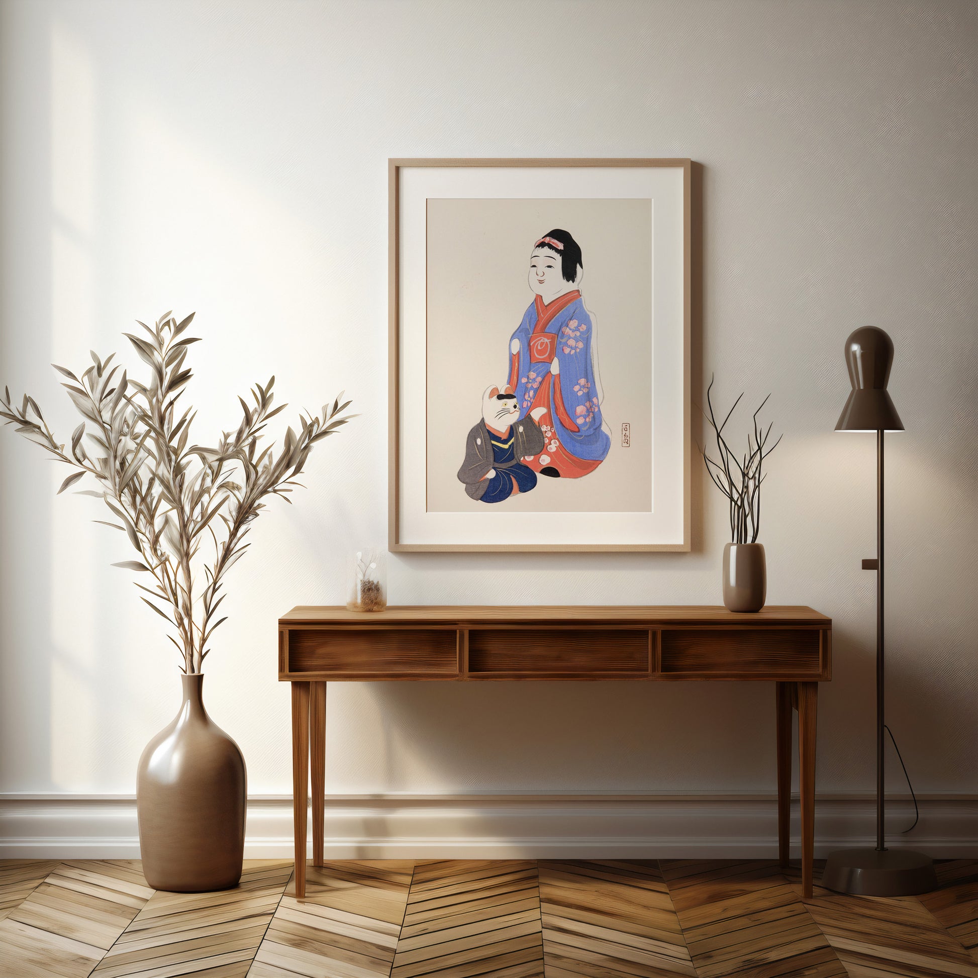 Design Concept No. 37 for Kawasaki Kyosen: Kyosen’s Collected Illustrations of Japanese Toys Nr. 29 ("Serene Blossom Kimono") Japanese Wall Art