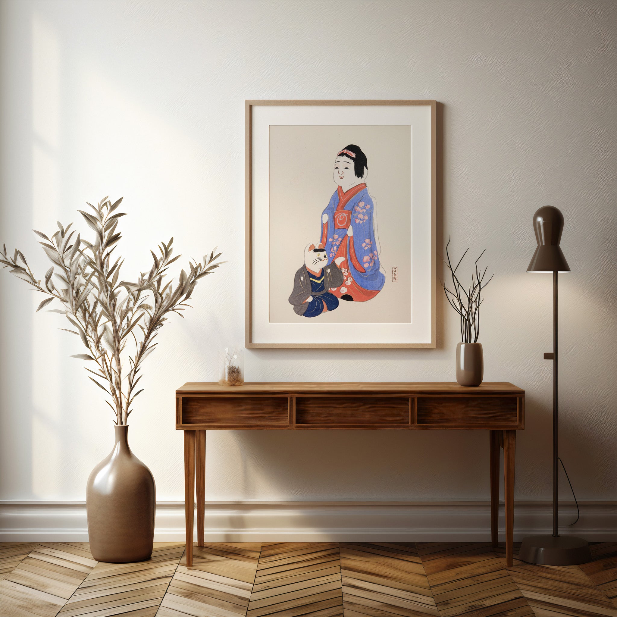 Design Concept No. 37 for Kawasaki Kyosen: Kyosen’s Collected Illustrations of Japanese Toys Nr. 29 ("Serene Blossom Kimono") Japanese Wall Art