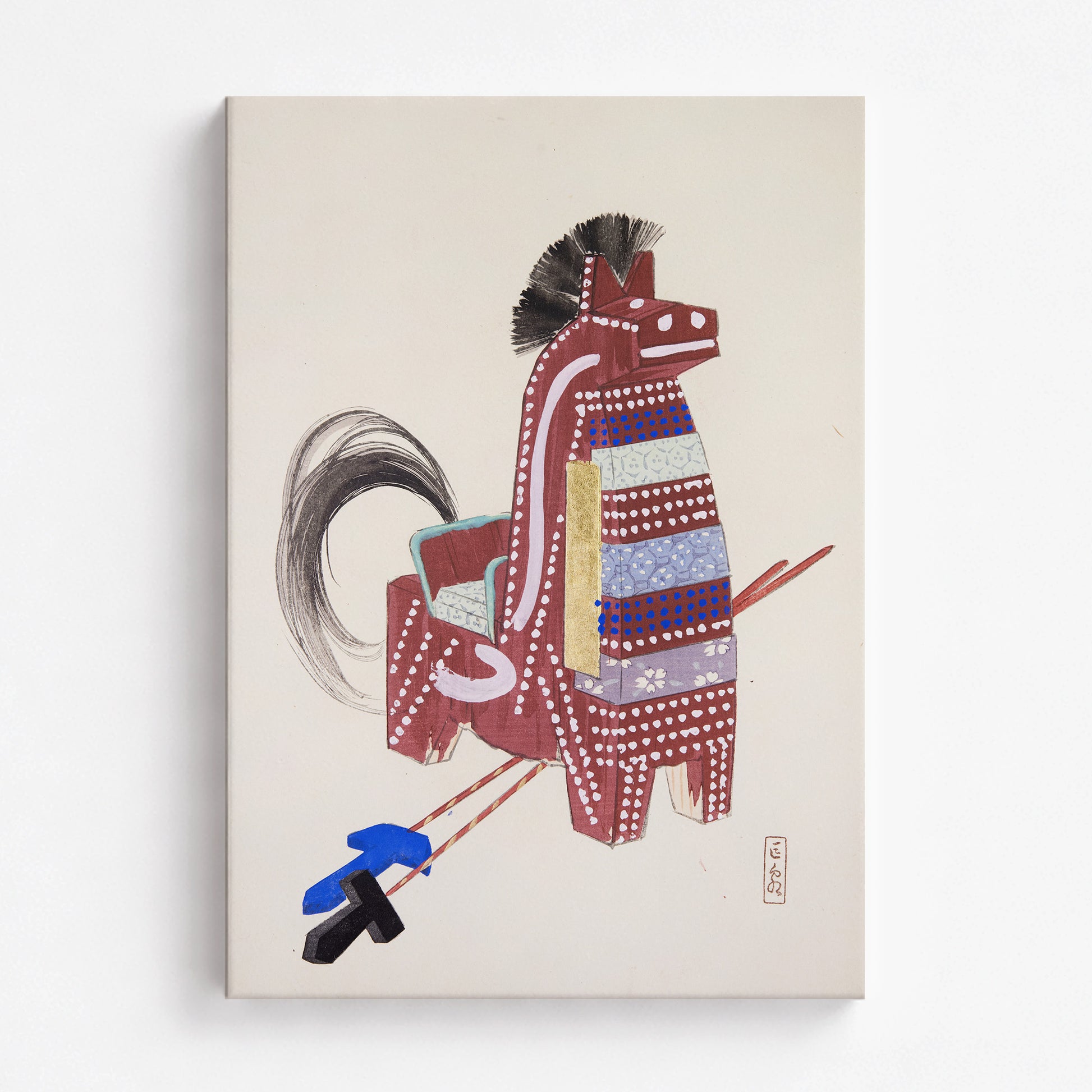 Kawasaki Kyosen: Kyosen’s Collected Illustrations of Japanese Toys Nr. 31 ("Ancestral Horse Spirit"), 70x100cm Satin Canvas Art Reproduction
