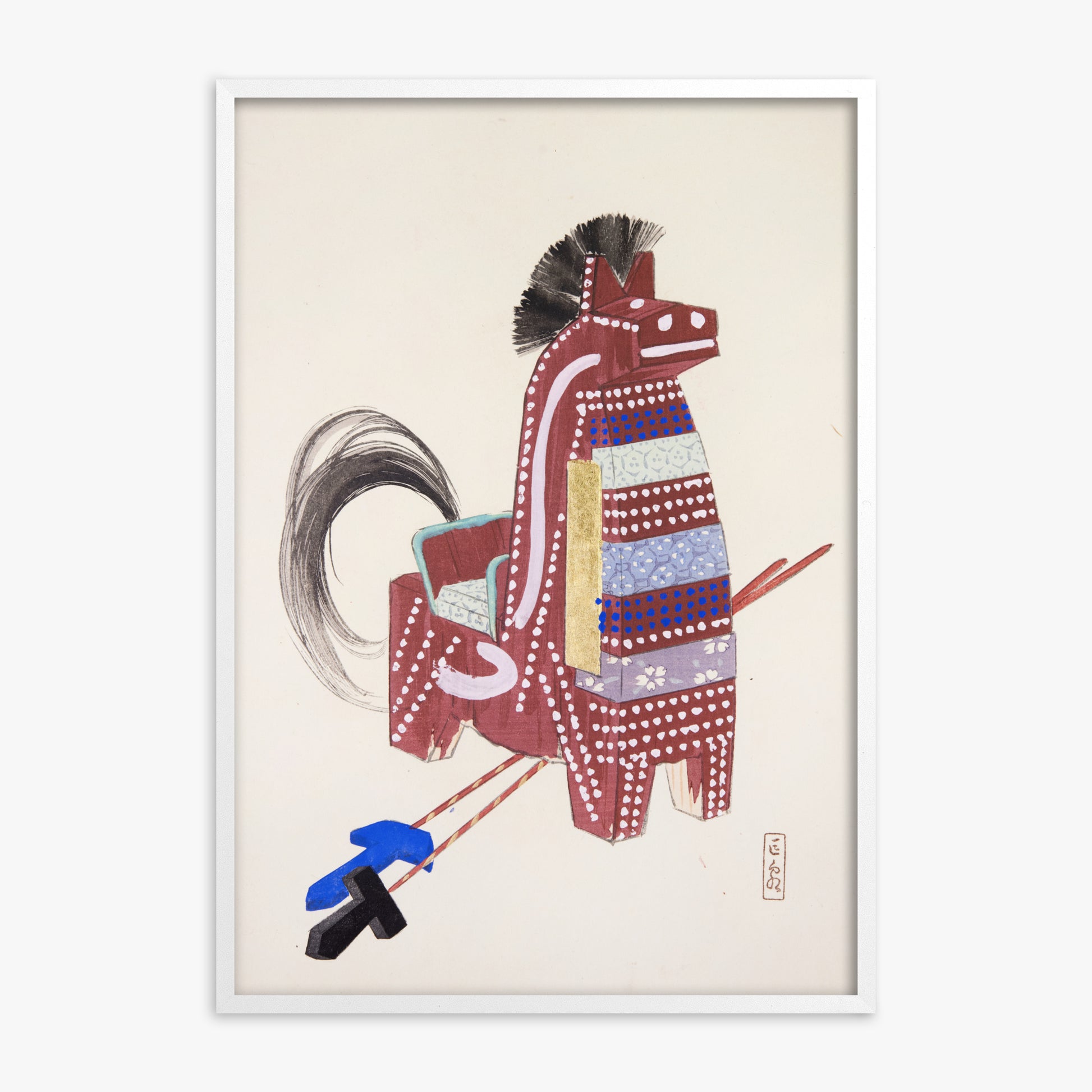 Kawasaki Kyosen: Kyosen’s Collected Illustrations of Japanese Toys Nr. 31 ("Ancestral Horse Spirit"), White Framed Art Reproduction With White Frame