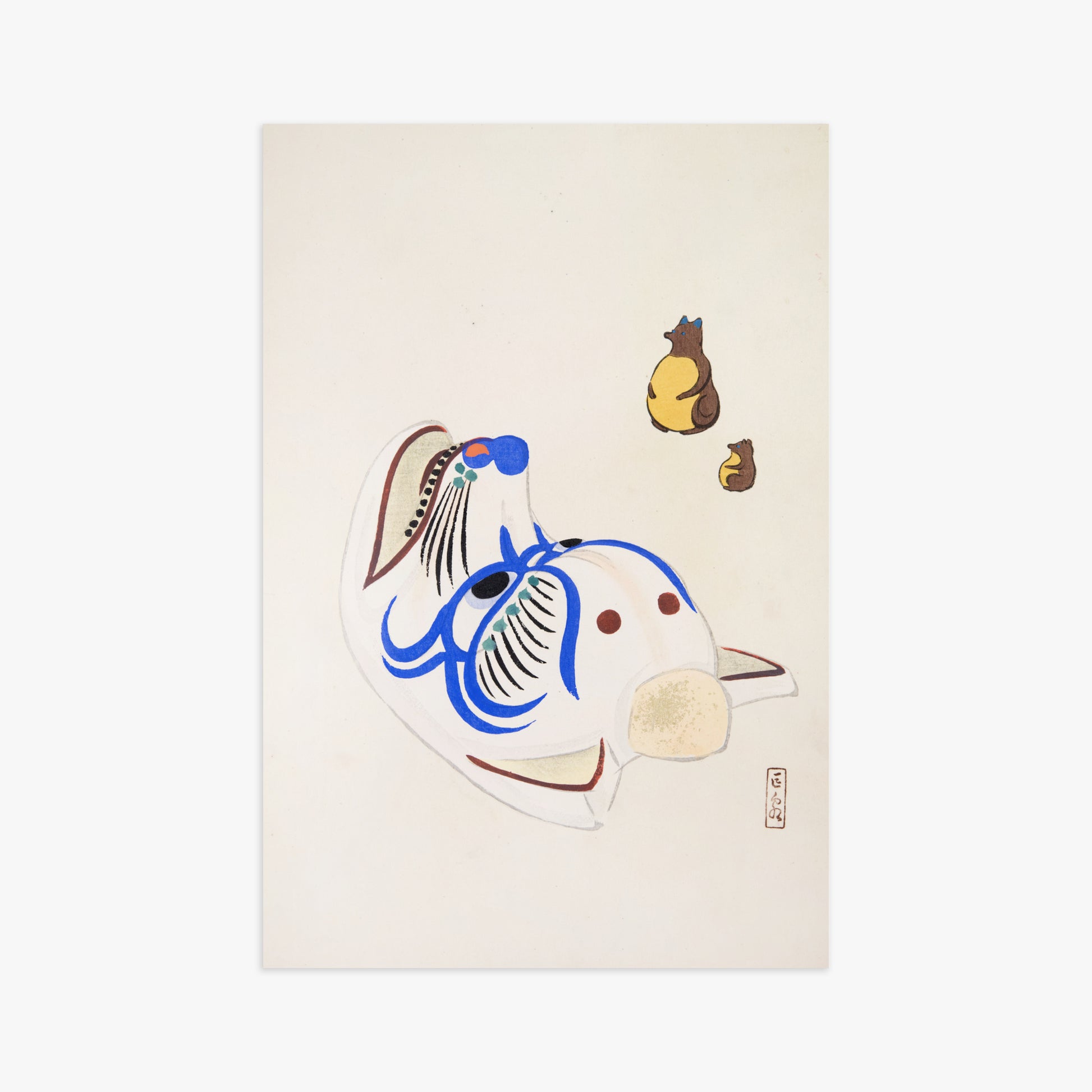 Kawasaki Kyosen: Kyosen’s Collected Illustrations of Japanese Toys Nr. 33 ("Masquerade & Cubs"), 61x91cm Art Reproduction Unframed