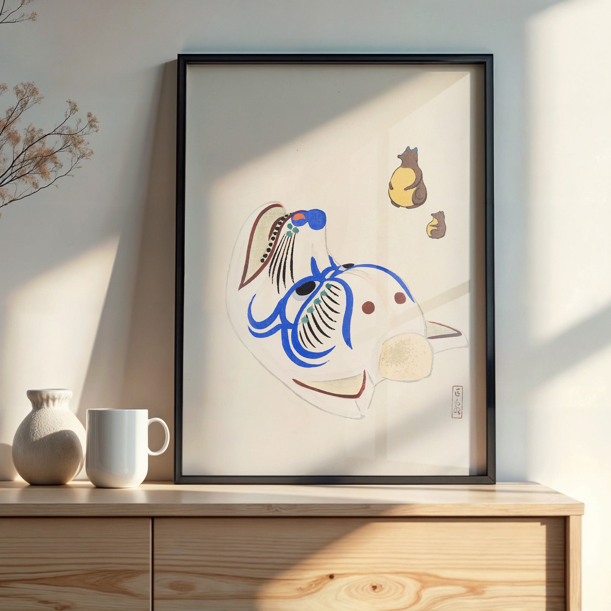 Design Concept No. 22 for Kawasaki Kyosen: Kyosen’s Collected Illustrations of Japanese Toys Nr. 33 ("Masquerade & Cubs") Japanese Wall Art