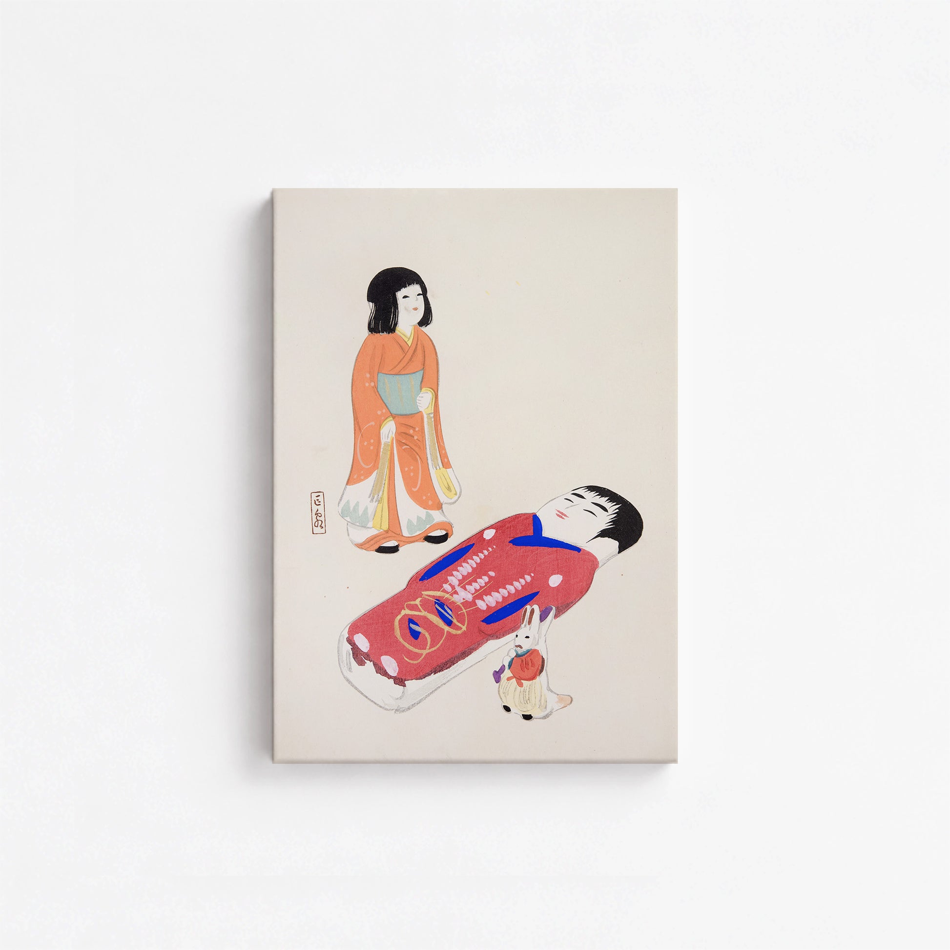 Kawasaki Kyosen: Kyosen’s Collected Illustrations of Japanese Toys Nr. 34 ("Traditional Japanese Dolls"), 21x30cm Satin Canvas Art Reproduction