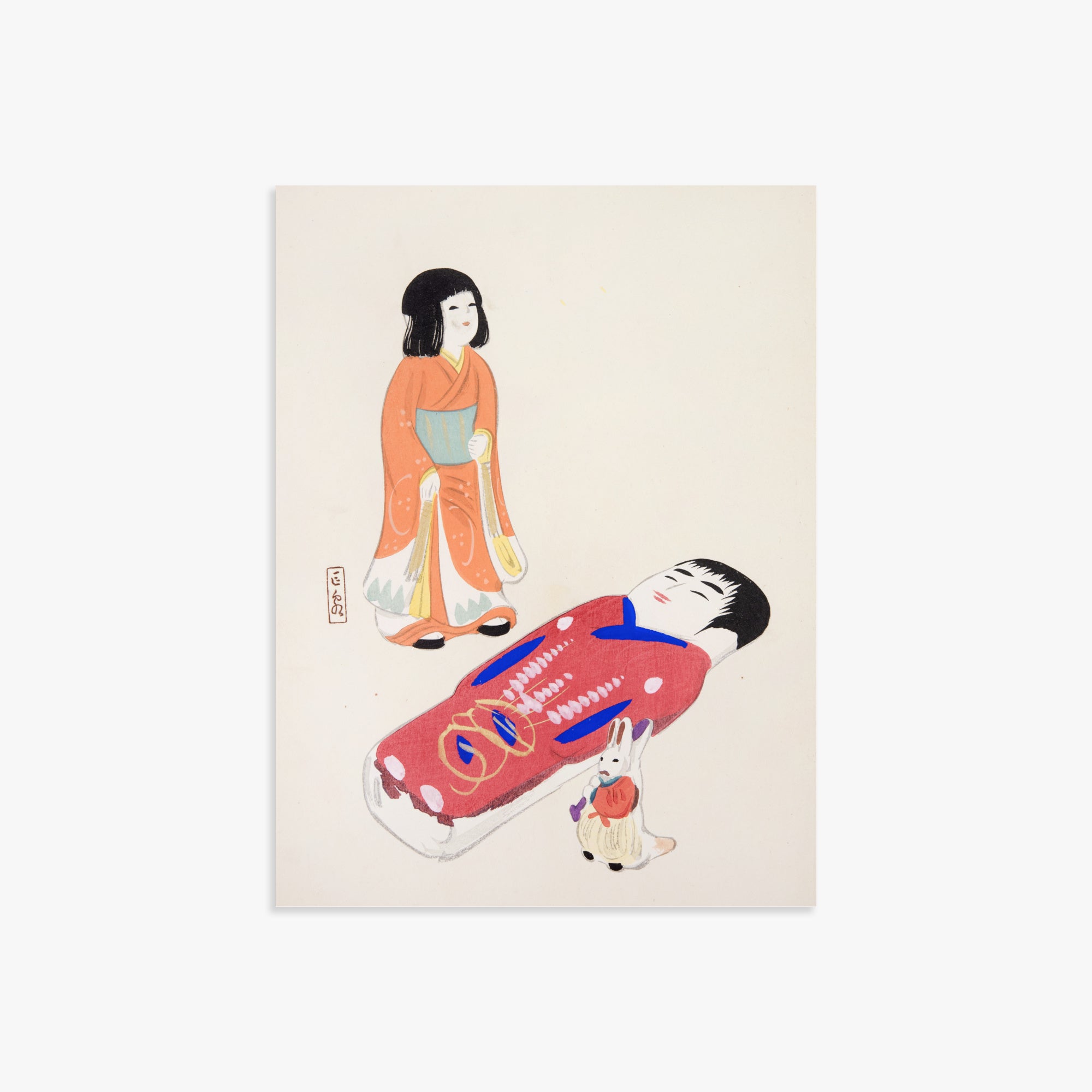 Kawasaki Kyosen: Kyosen’s Collected Illustrations of Japanese Toys Nr. 34 ("Traditional Japanese Dolls"), 30x40cm Art Reproduction Unframed