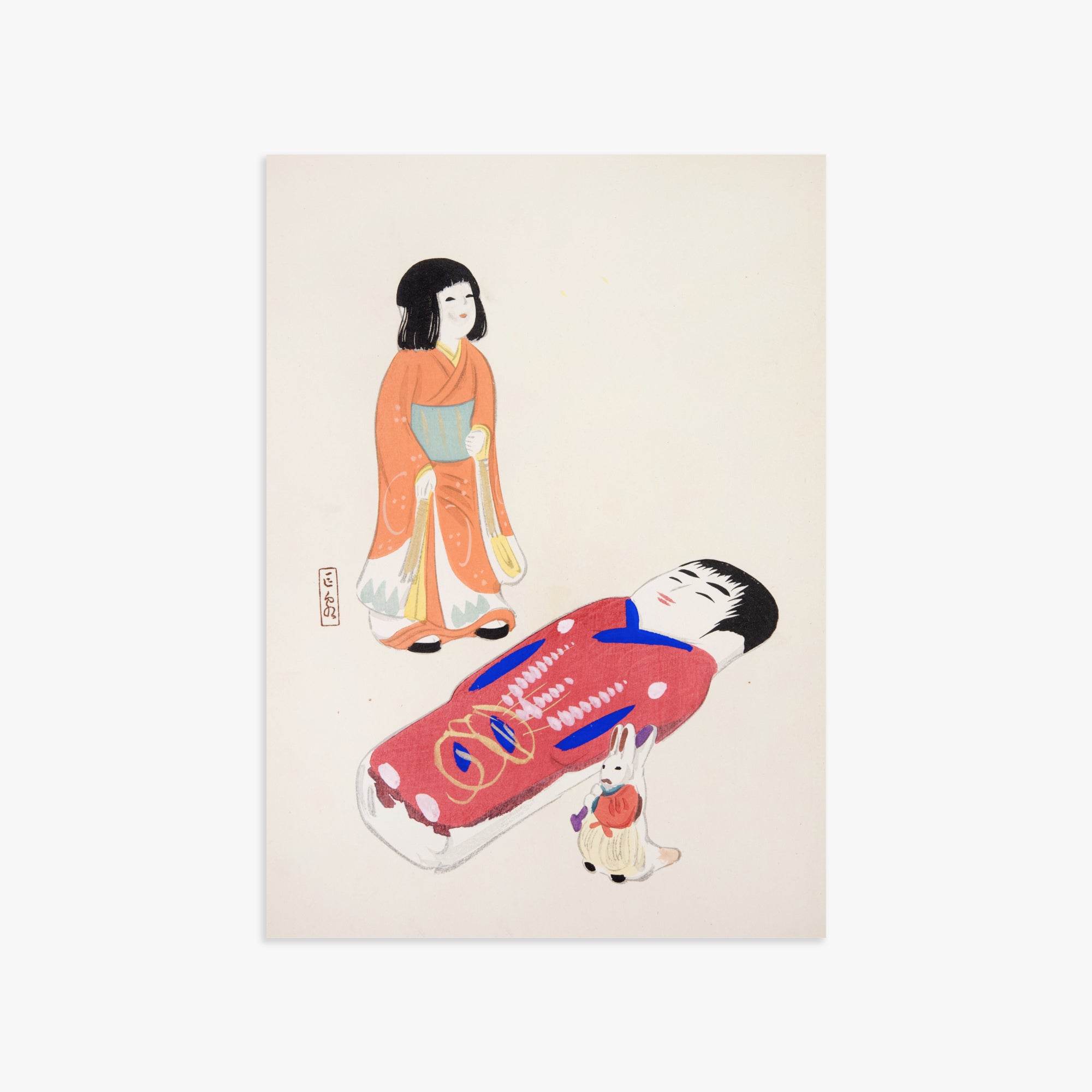 Kawasaki Kyosen: Kyosen’s Collected Illustrations of Japanese Toys Nr. 34 ("Traditional Japanese Dolls"), 50x70cm Art Reproduction Unframed