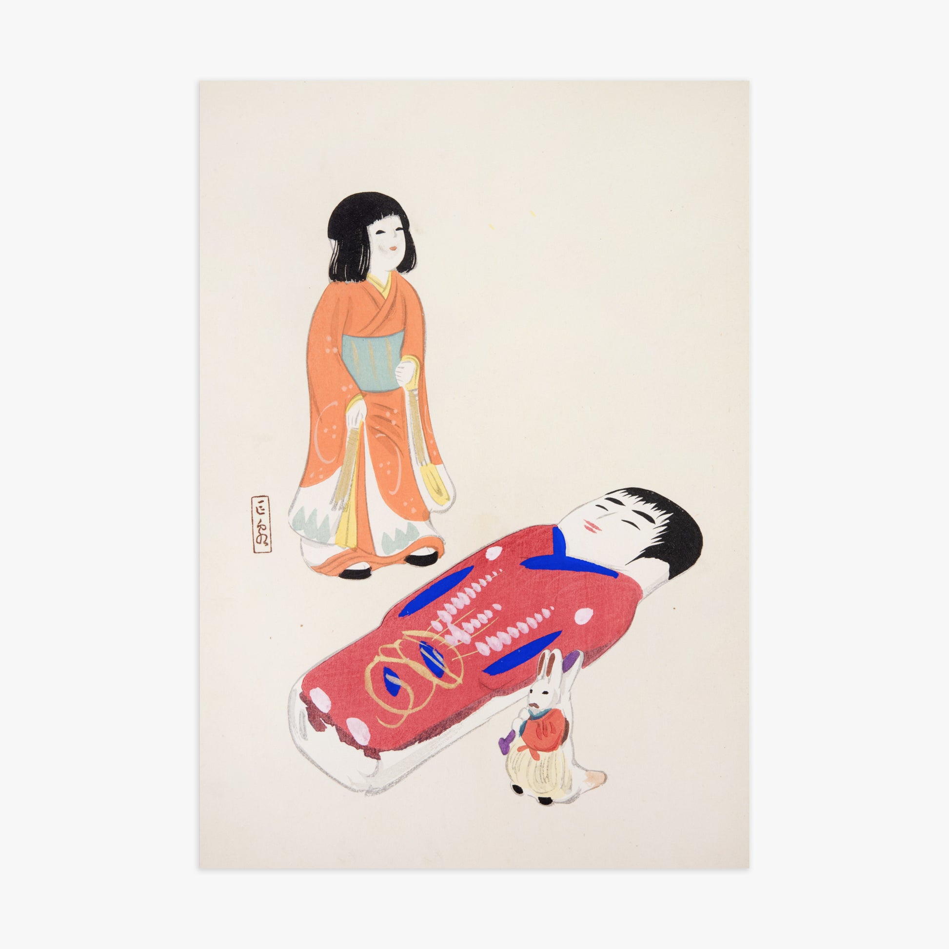 Kawasaki Kyosen: Kyosen’s Collected Illustrations of Japanese Toys Nr. 34 ("Traditional Japanese Dolls"), 70x100cm Art Reproduction Unframed